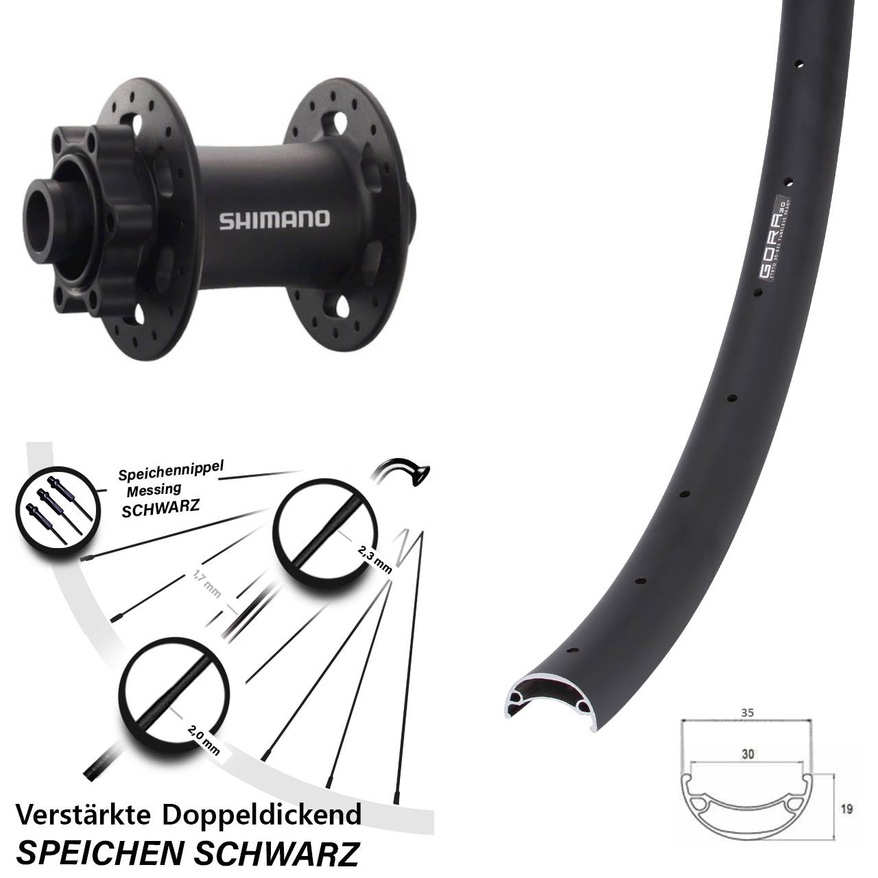 6-Loch Vorderrad 26 Zoll Gora 30 Shimano HB-M758 15x100