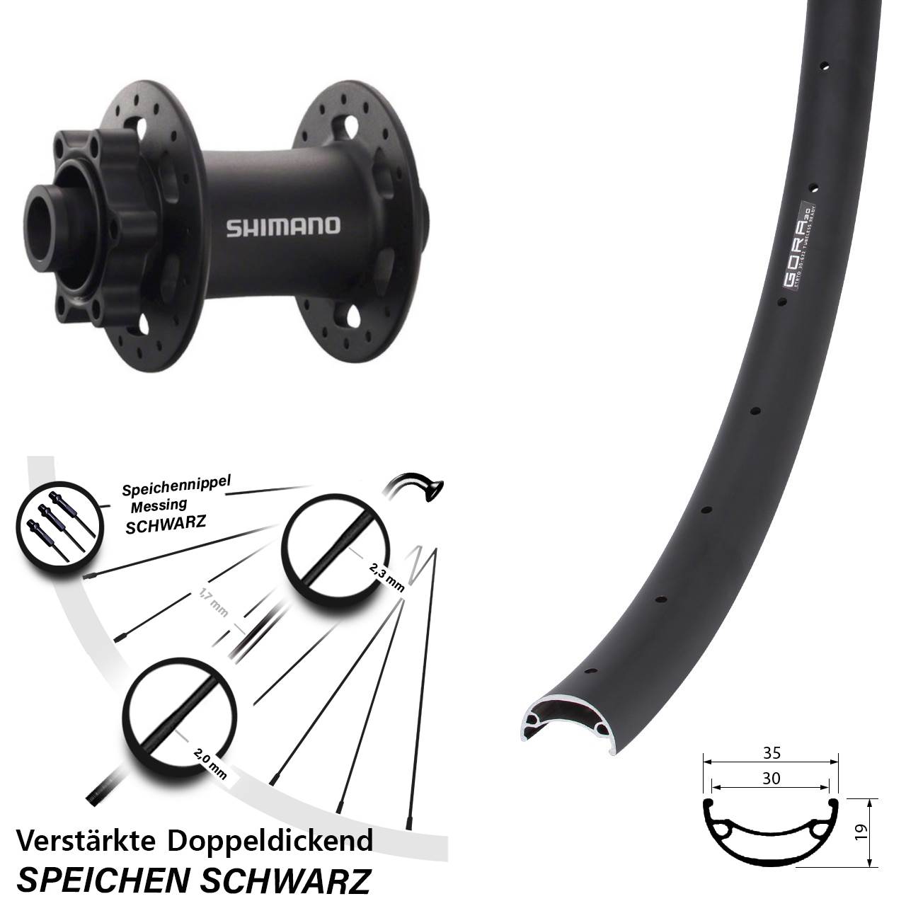 6-Loch Vorderrad 26 Zoll Gora 30 Shimano HB-M758 15x100