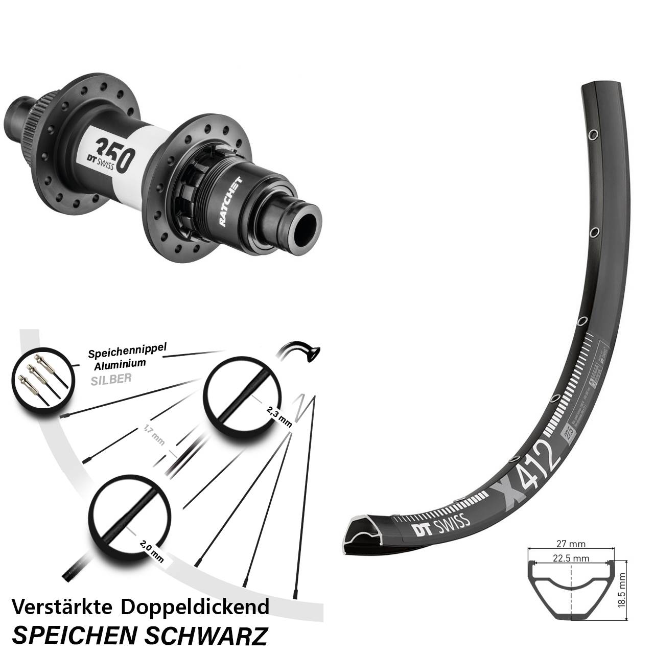 DT Swiss X 412-350 SRAM XD Centerlock 29 Zoll Hinterrad 12x142 11-12 fach