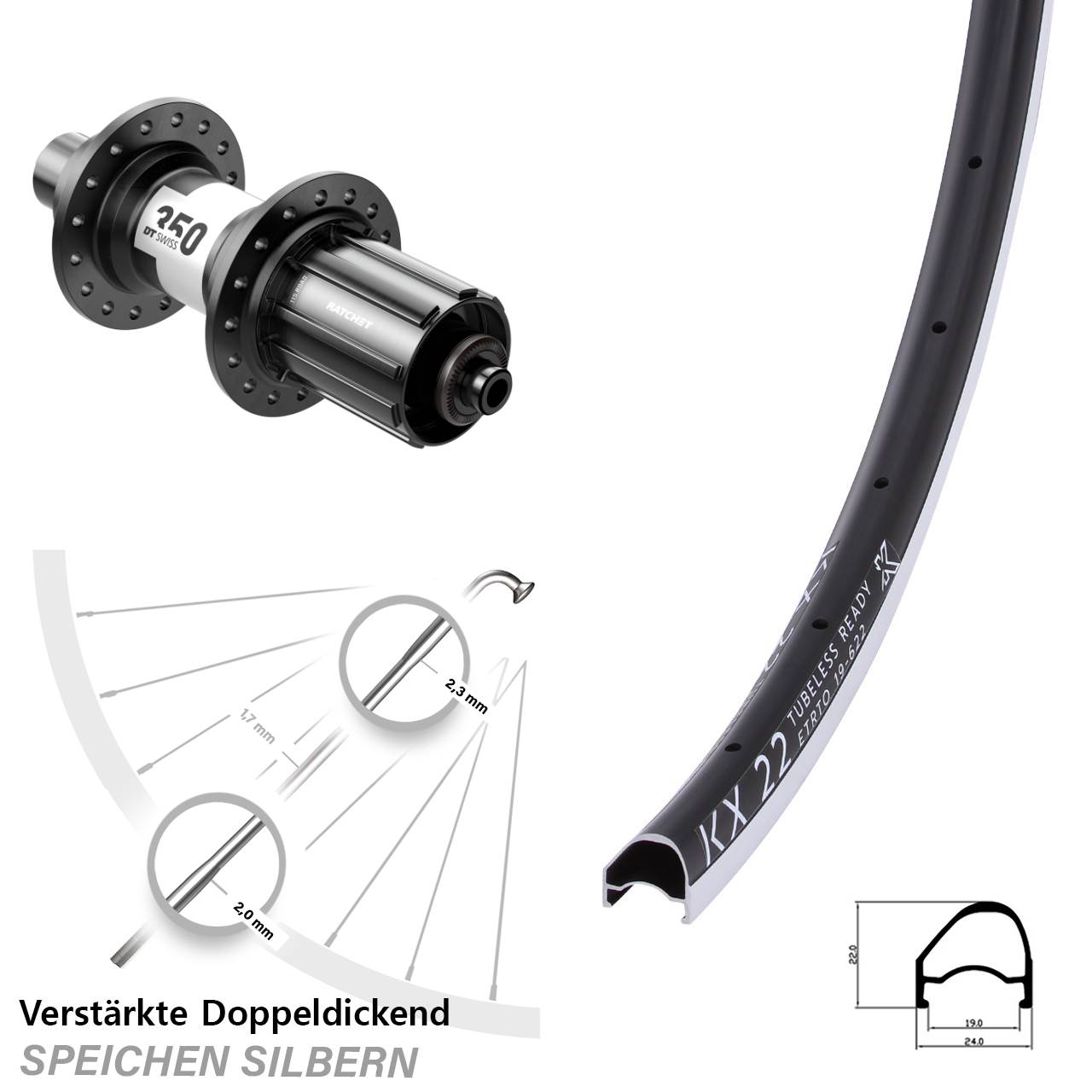 28 Zoll KX 22 OS DT Swiss 350 Rennrad Laufrad hinten QR 11-12 fach