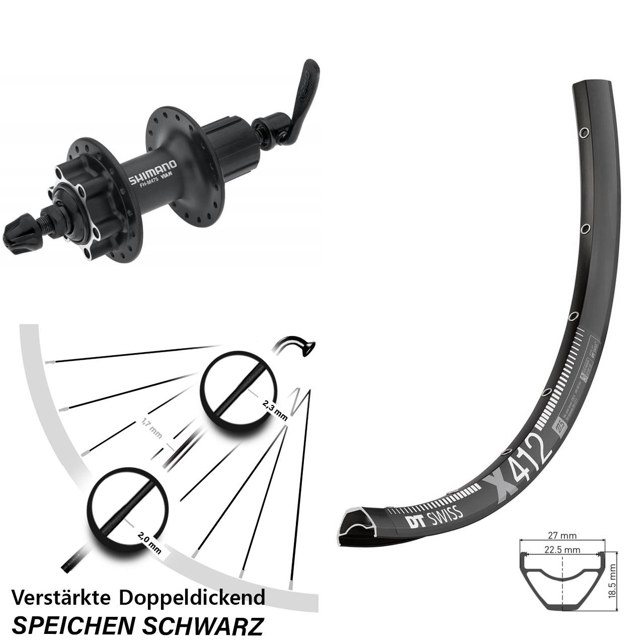 DT Swiss X 412 Shimano Alivio 28-29 Zoll Disc Hinterrad für Schnellspanner 8-11 fach