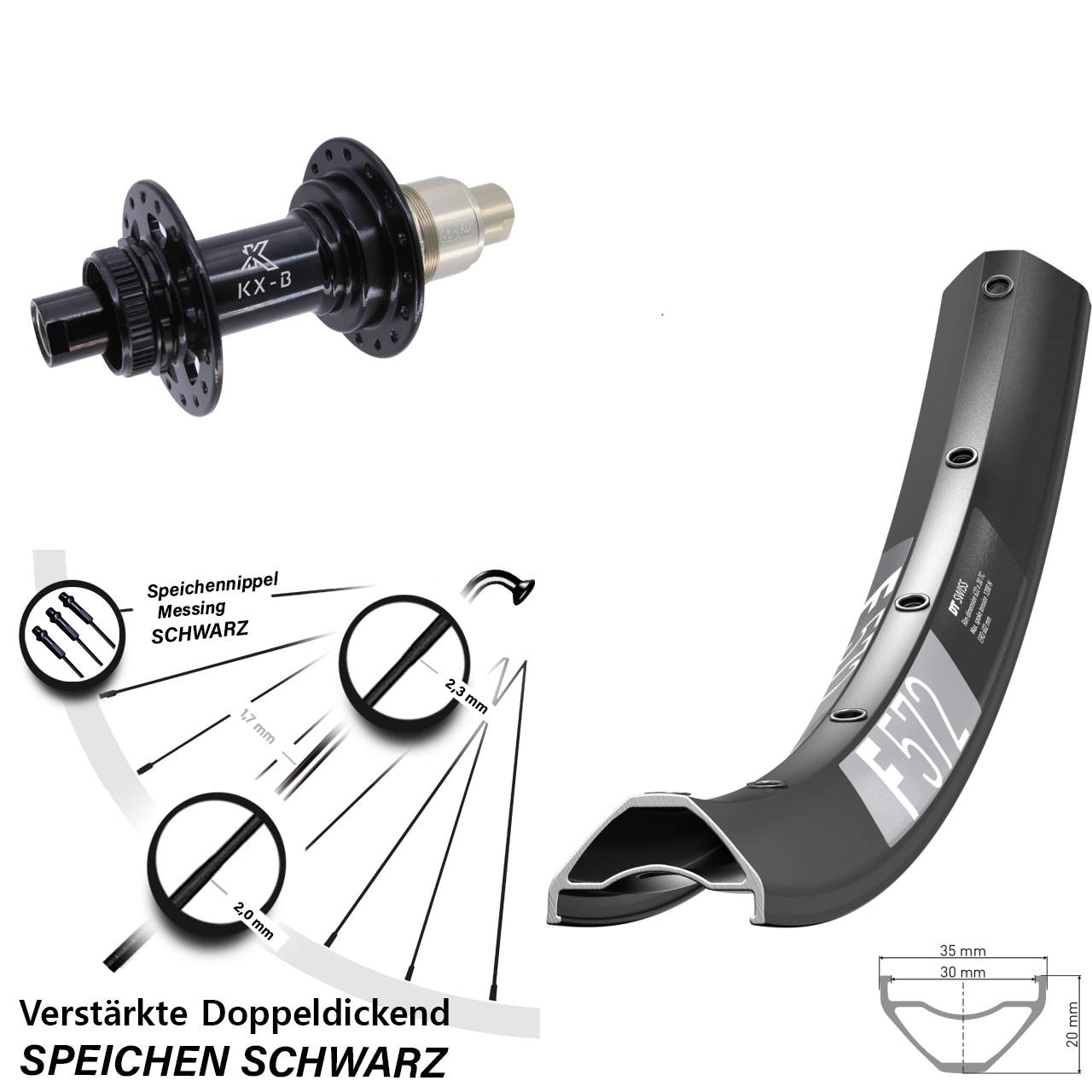 DT Swiss F572 KX-B 650B Hinterrad Centerlock 12x148 Boost XD 11-12 fach