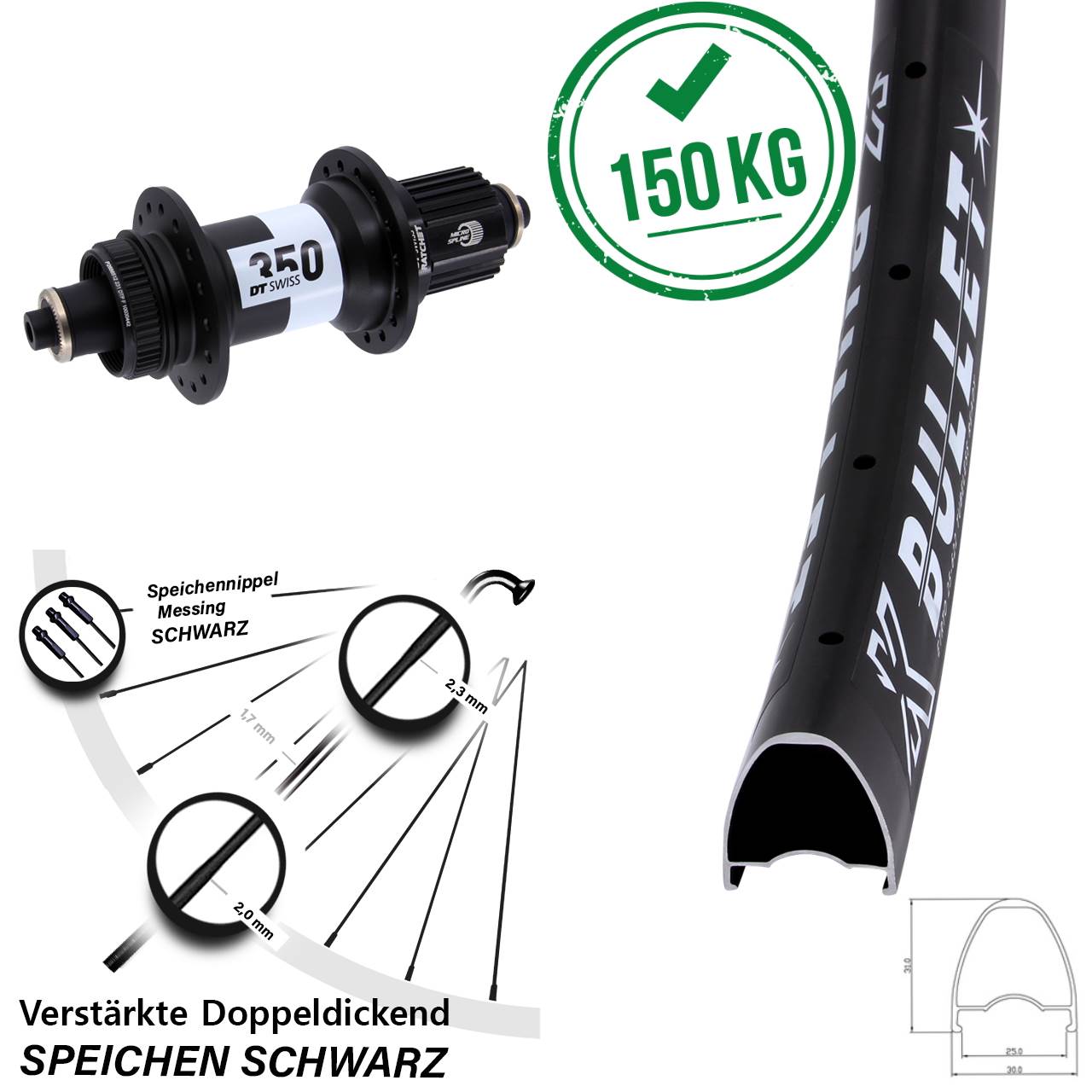 28 Zoll KX Bullet DT Swiss 350 Centerlock Hinterrad QR Micro Spline