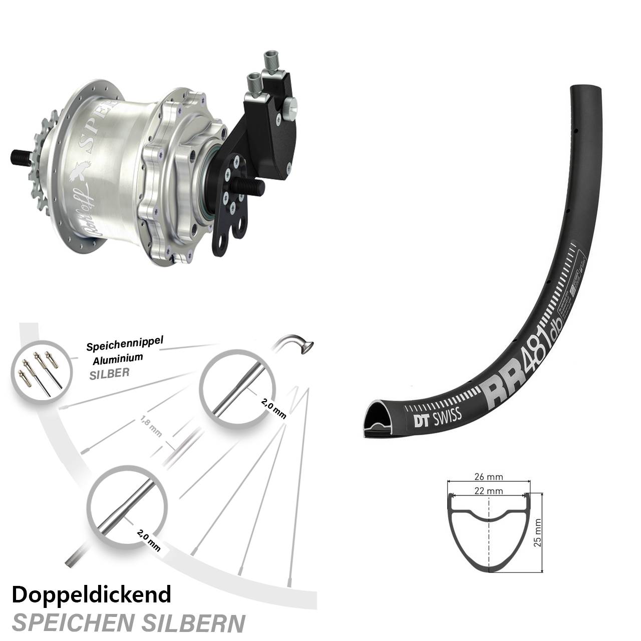 Disc Hinterrrad 28 Zoll DT Swiss RR 481 Rohloff Speedhub 500/14 TS DB Tandem