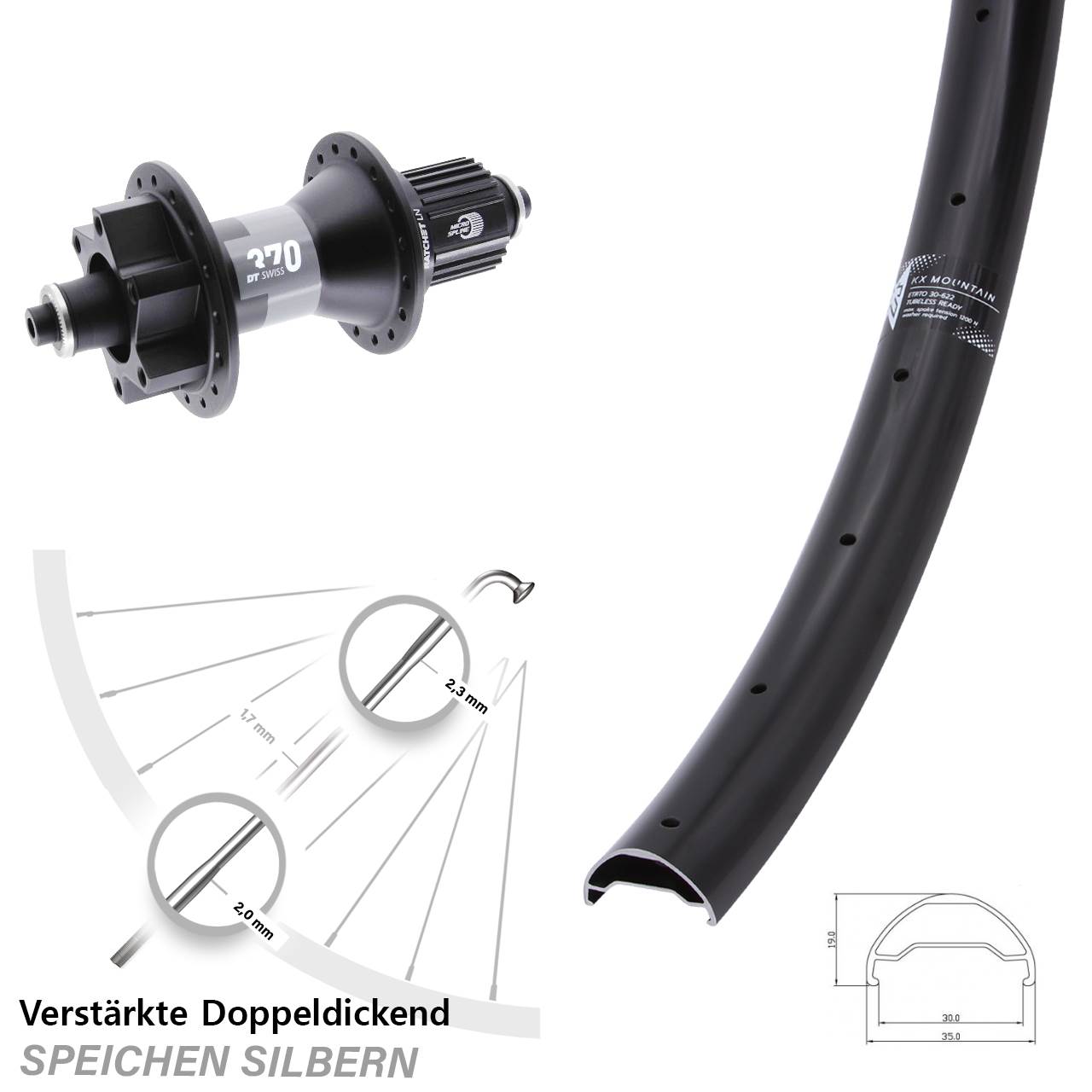 Hinterrad 6-Loch QR 29 Zoll KX Mountain DT Swiss 370 Ratchet LN Micro Spline