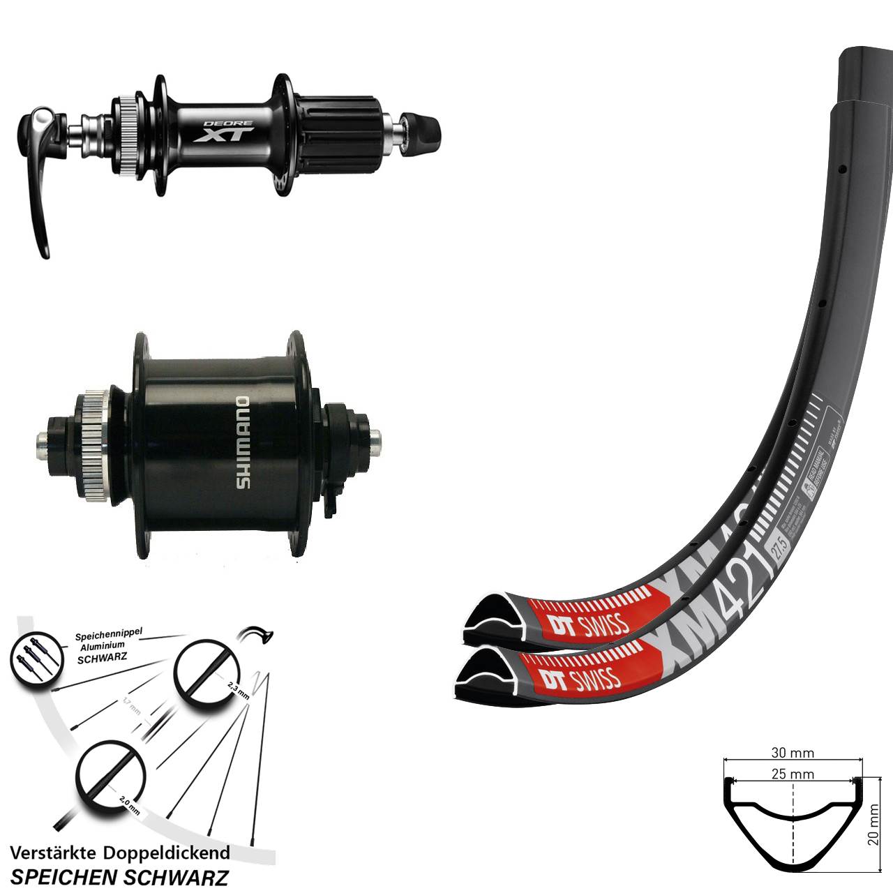 DT Swiss XM421 Shimano DH-UR700-3D XT 29 Zoll Disc Laufradsatz QR 8-11 fach