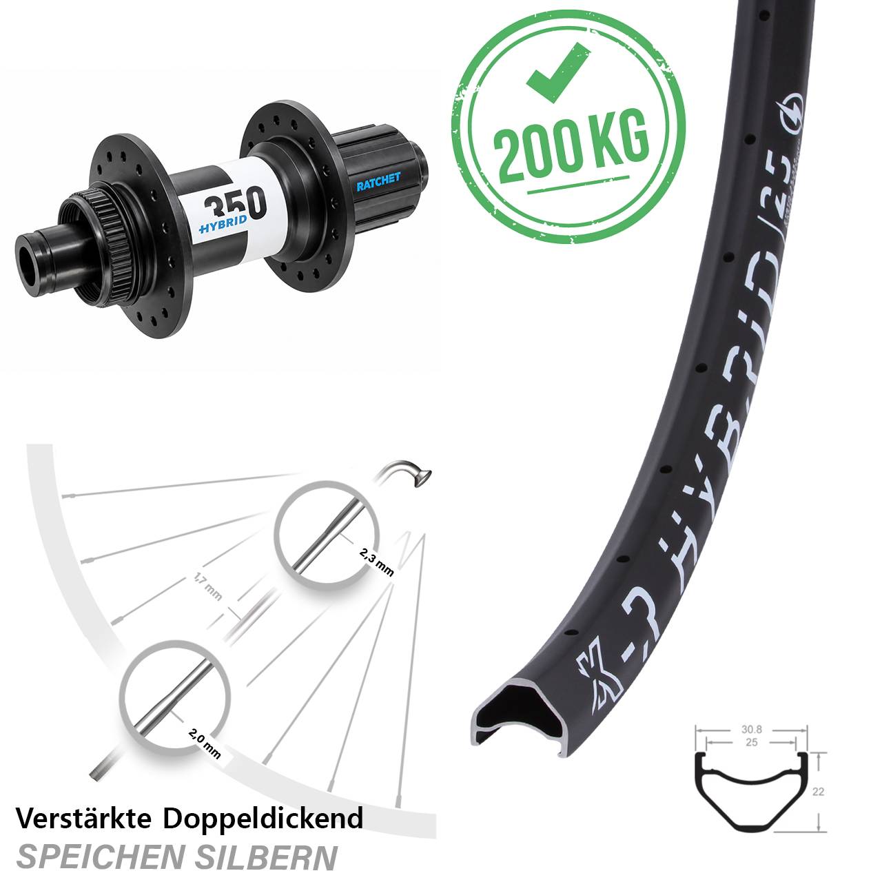 Boost Centerlock Hinterrad 12x148 29 Zoll KX-R Hybrid 25 DT Swiss 350 8-11 fach