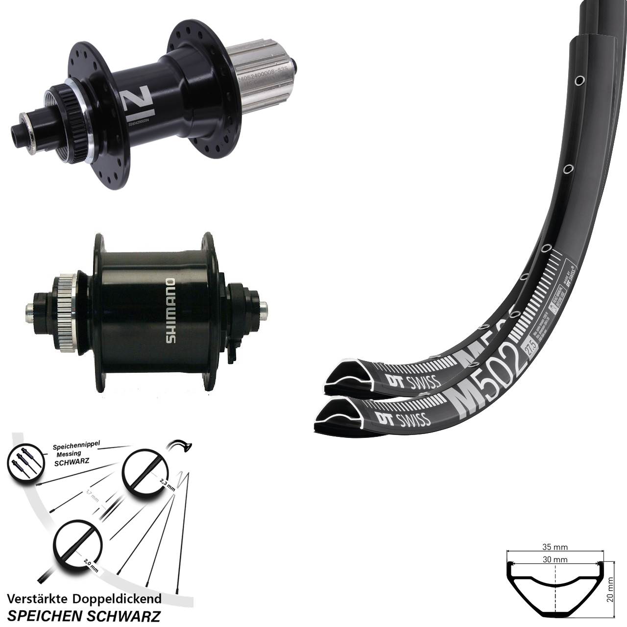 27,5 Zoll DT Swiss M 502 Novatec D042 Shimano DH-UR700 Disc Laufradsatz QR 8-12 fach HG