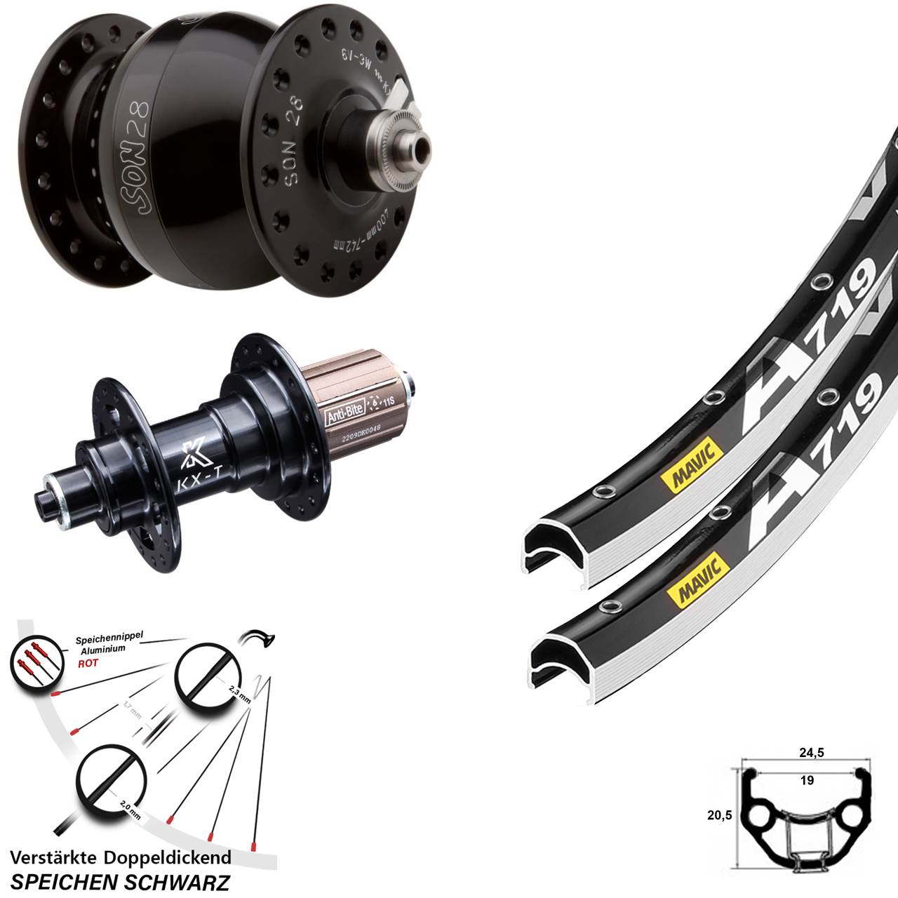 Laufrad-Satz SON 28 Zoll Mavic A 719 KX-T 8-12 fach QR