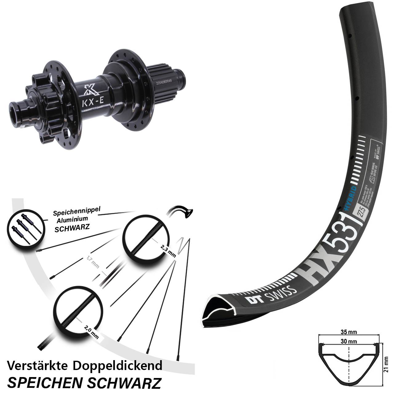 6-Loch Hinterrad 29 Zoll DT Swiss HX531 KX-E Heavy Duty Shimano Micro Spline 12x148 Boost