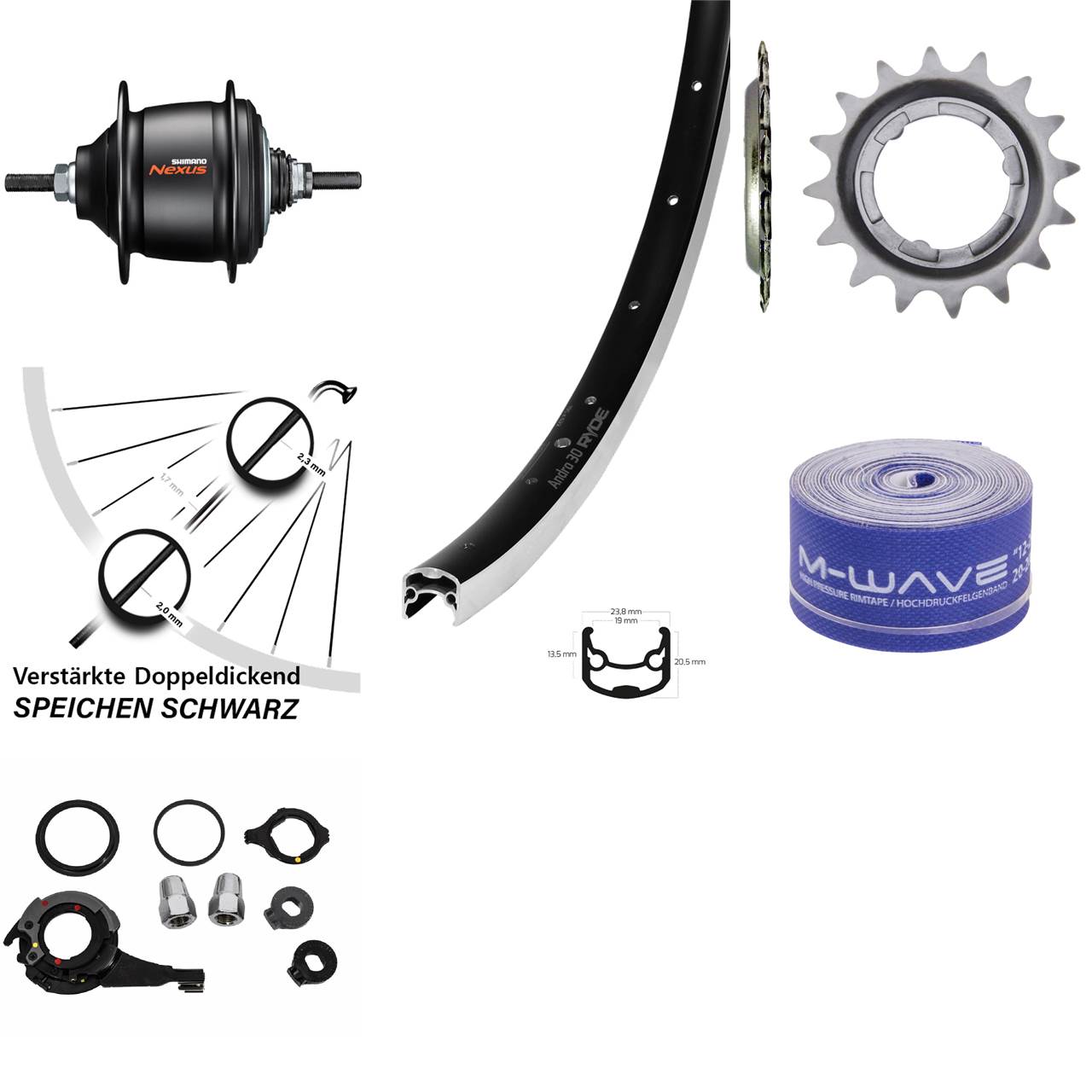 Hinterrad 28 Zoll Shimano Nexus 8-Gang Ryde Andra 30 schwarz Freilauf