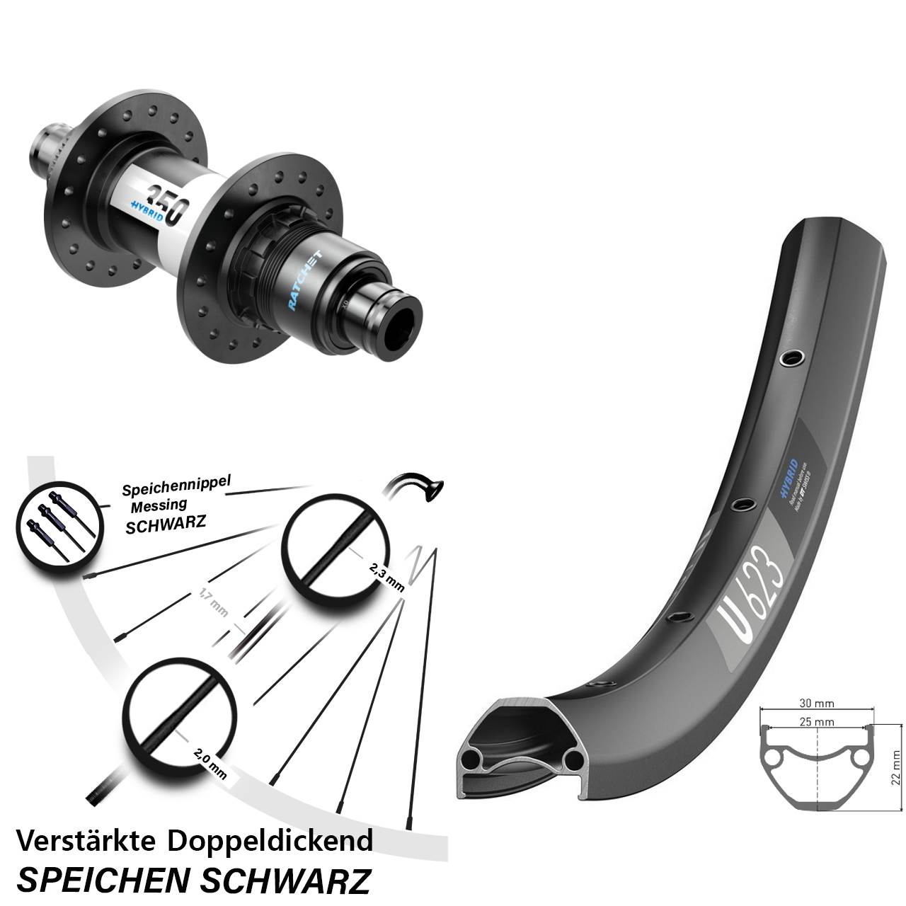 DT Swiss U623-350 Hybrid 29 Zoll Disc Hinterrad 12x148 SRAM XD