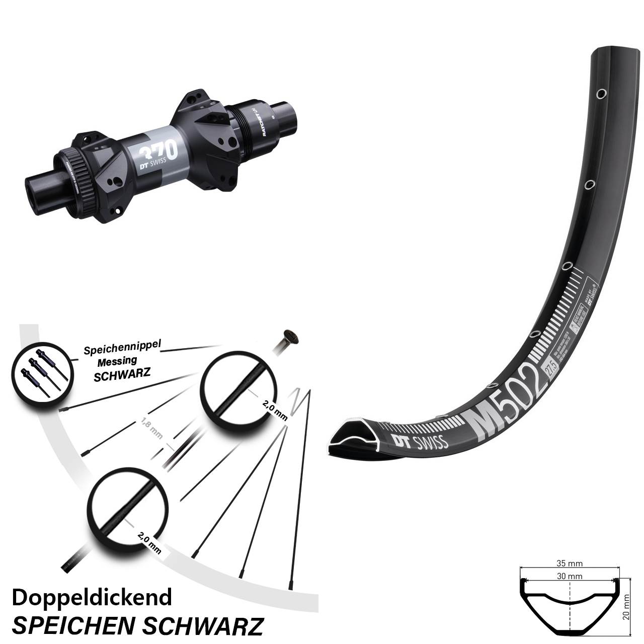 Hinterrad 29 Zoll Boost MTB M 502 DT Swiss 370 Straightpull Sram XD