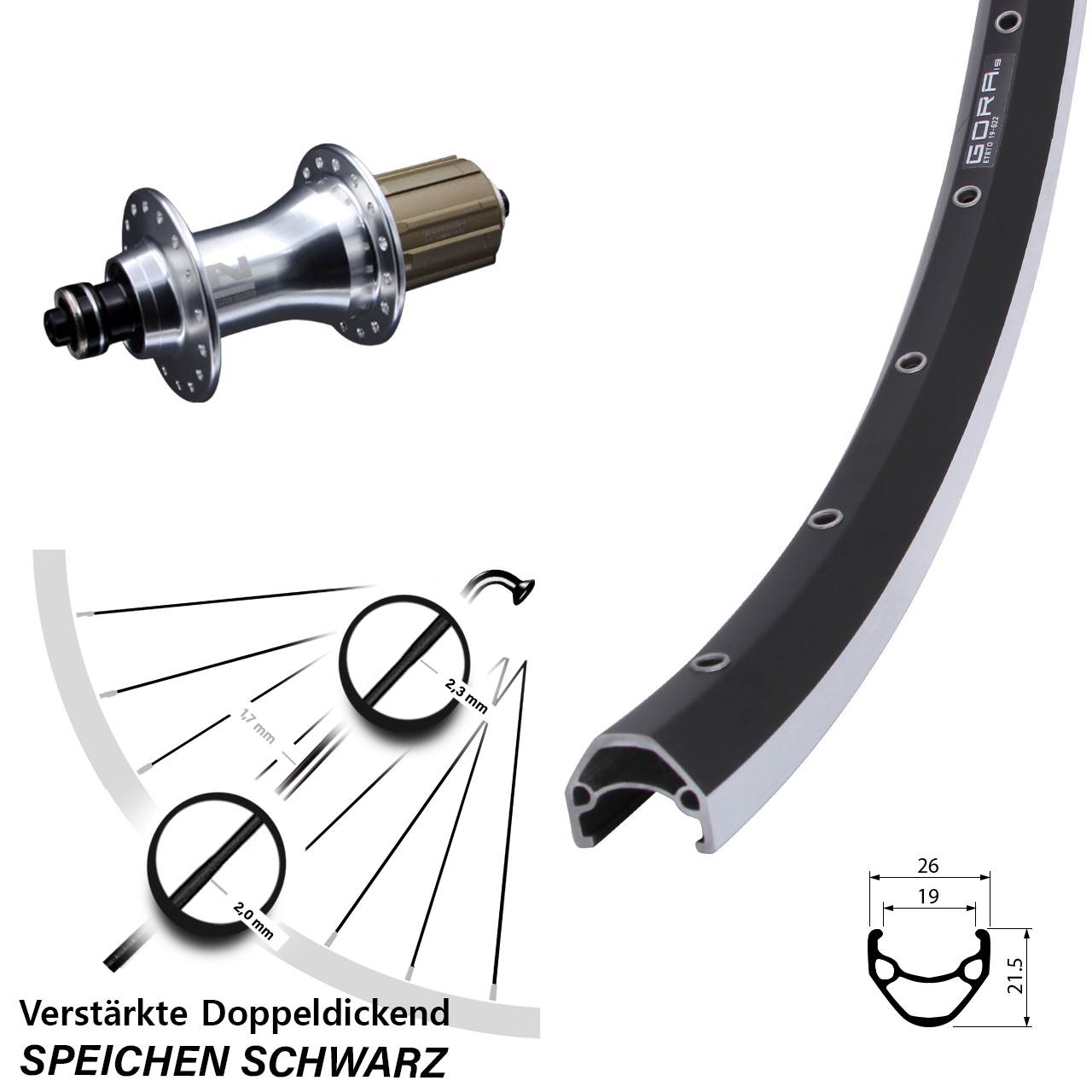 28 Zoll Gora 19 Novatec F162 Laufrad hinten für Schnellspanner 8-12 fach