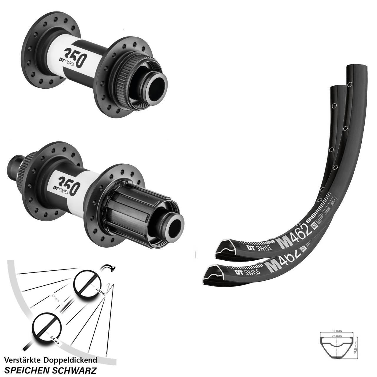 Laufradsatz 27,5 Zoll DT Swiss M 462-350 8-11 fach HG 15x110 12x148 Boost