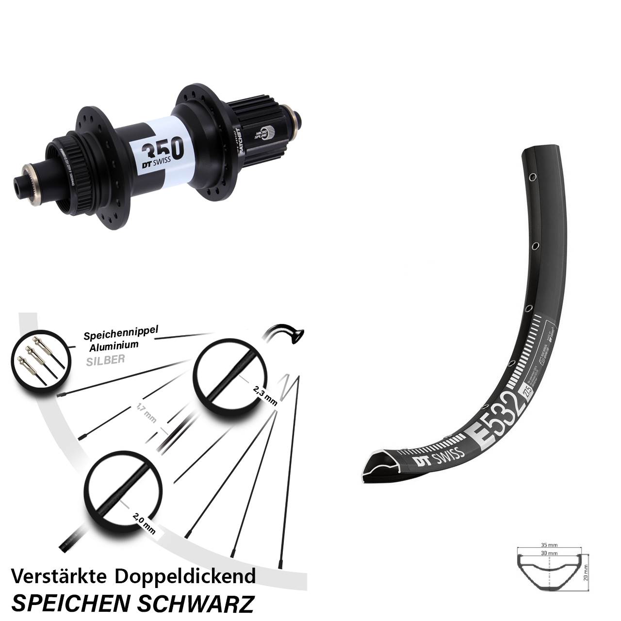 DT Swiss E532-350 Ratchet 36 29 Zoll Hinterrad für Schnellspanner Micro Spline