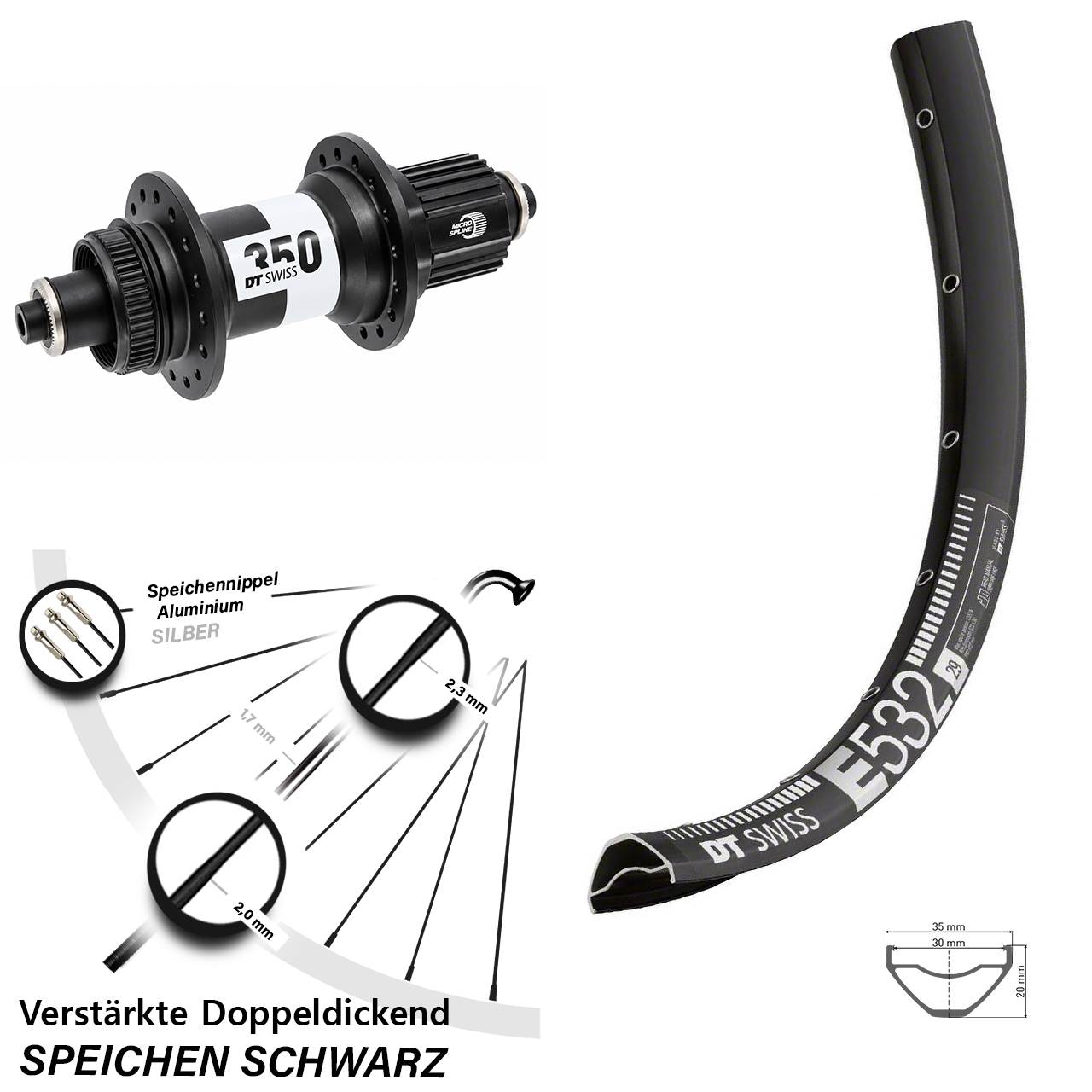 DT Swiss E532-350 Ratchet 36 29 Zoll Hinterrad für Schnellspanner Micro Spline