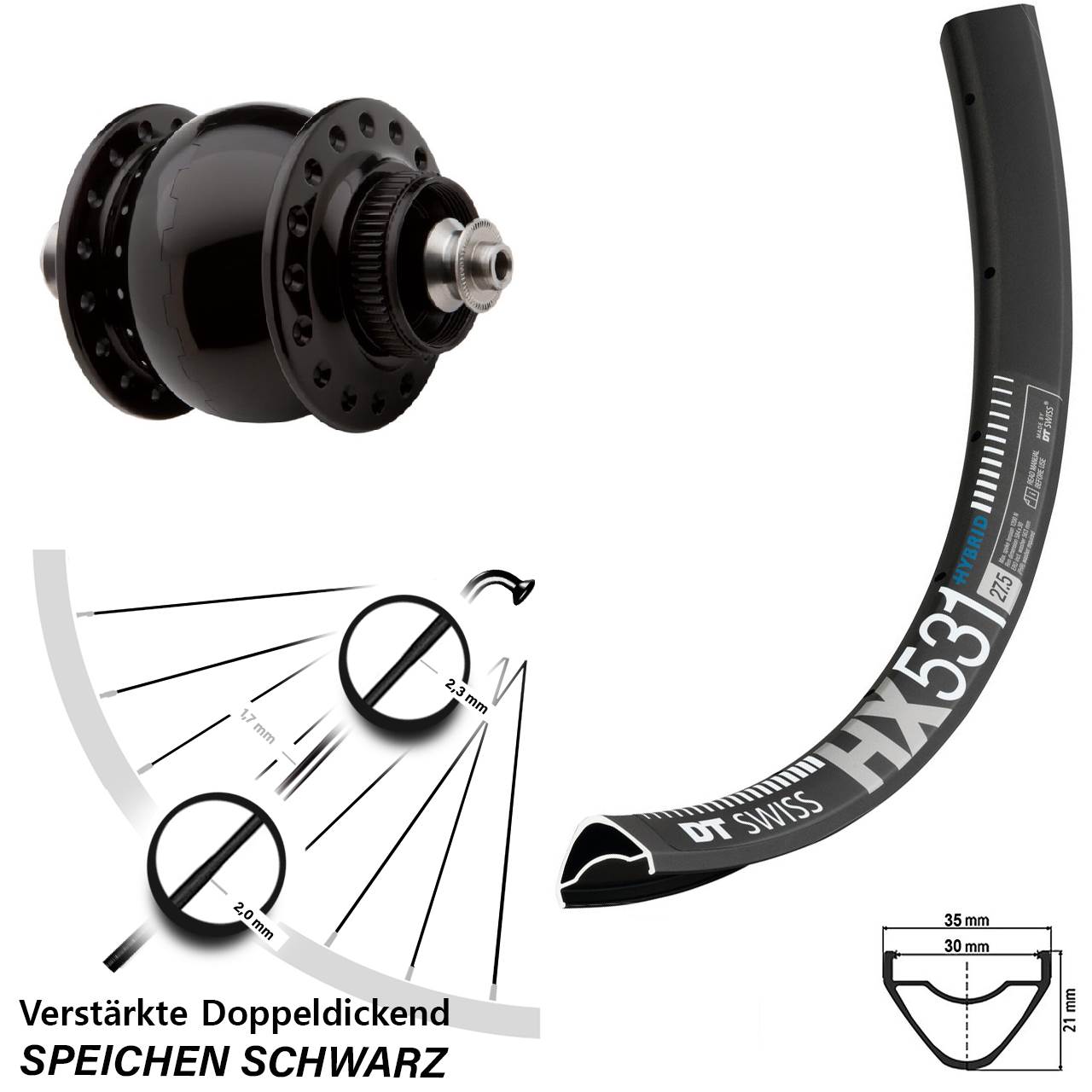 SON delux DT Swiss HX 531 29 Zoll Disc Vorderrad mit Nabendynamo für Schnellspanner