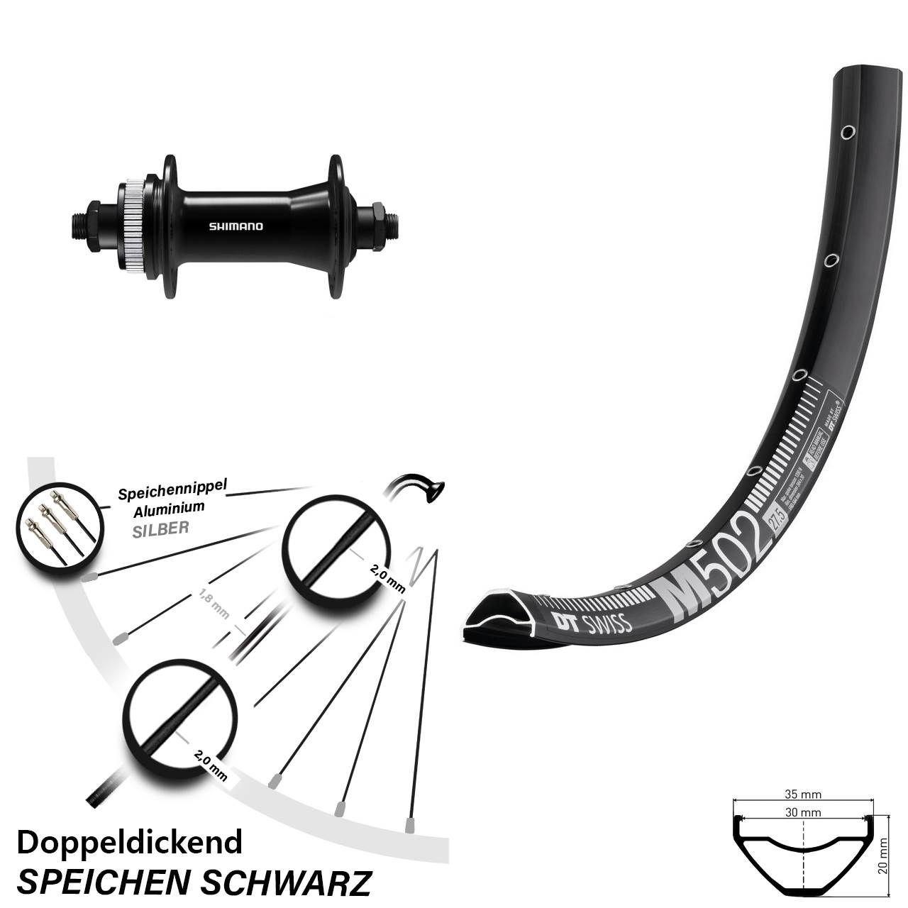 DT Swiss M502 Shimano HB-QC400 29 Zoll Vorderrad Centerlock QR