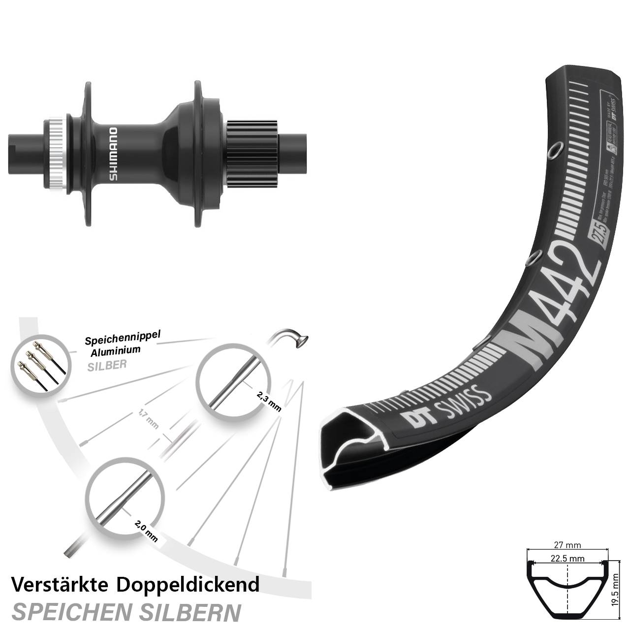 Hinterrad Centerlock 28 Zoll DT Swiss M 442 Shimano FH-MT410 Micro Spline 12x142