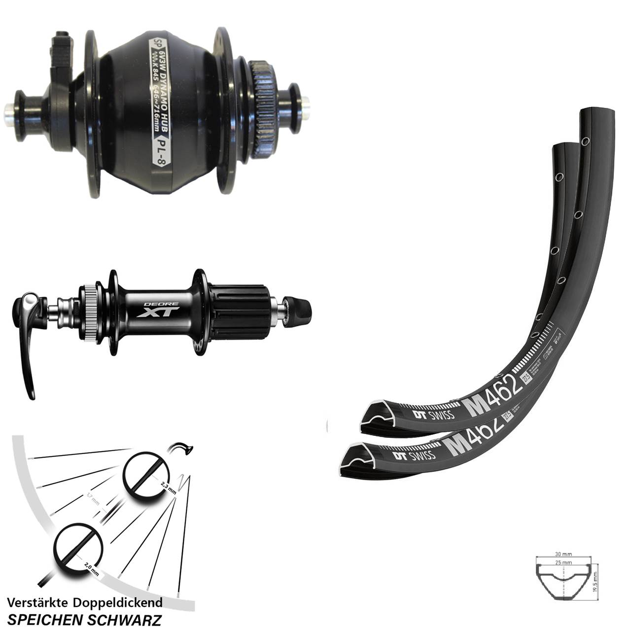 Disc Laufrad-Satz QR 29 Zoll DT Swiss M462 Shutter PL-8 Shimano XT 8-11 fach