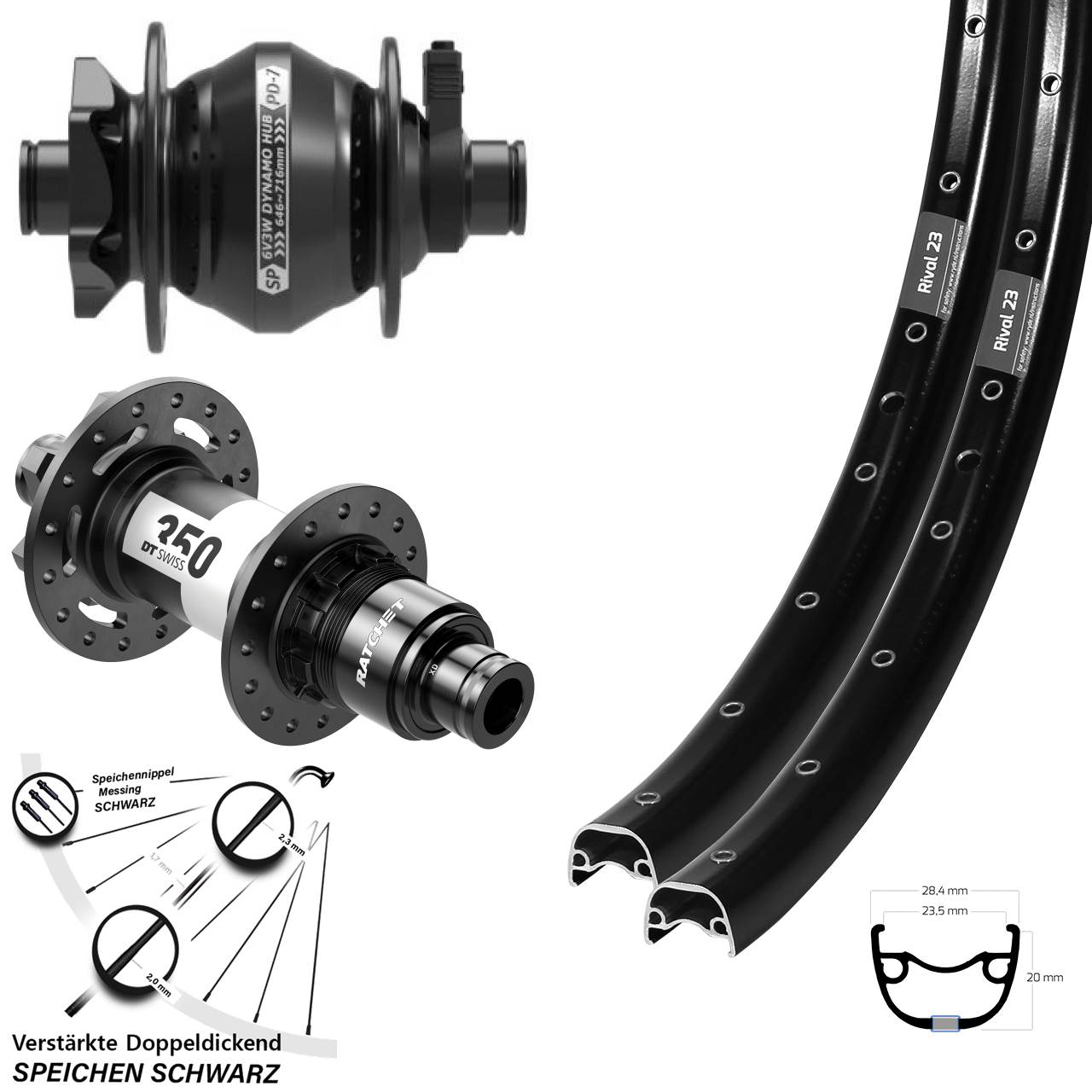 27,5 Zoll Ryde Rival 23 SP PD-7 DT Swiss 350 XD Disc Laufradsatz 12x100/142