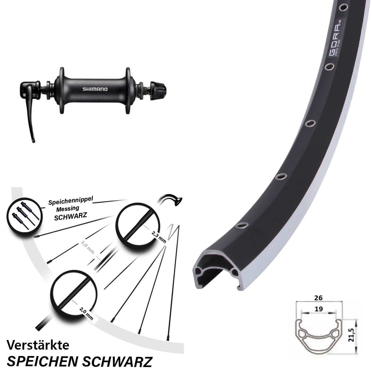 28 Zoll Gora 19 Shimano T3000 Vorderrad für Schnellspanner