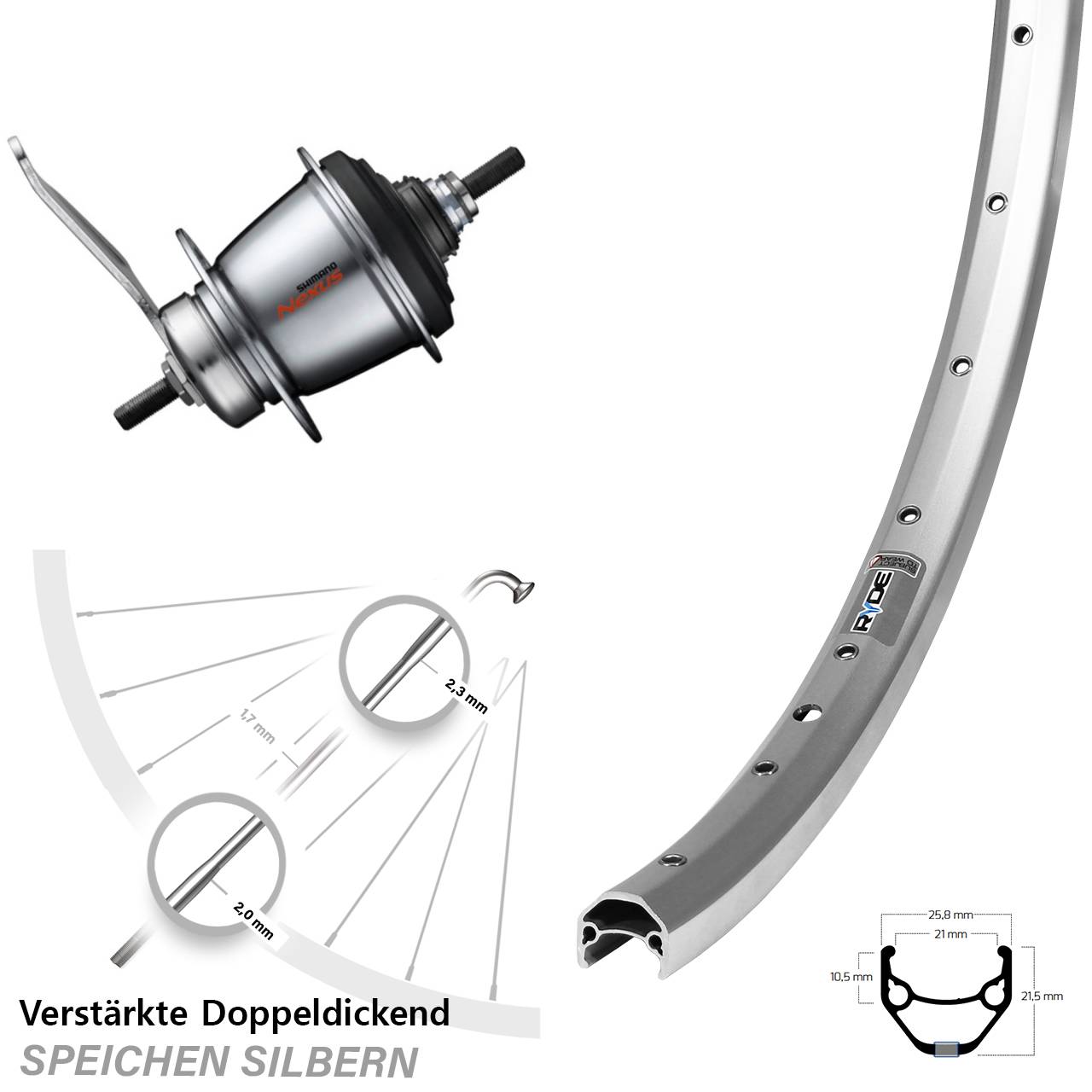 Ryde ZAC 421 28 Zoll Hinterrad Shimano Nexus 7 Gang mit Rücktritt