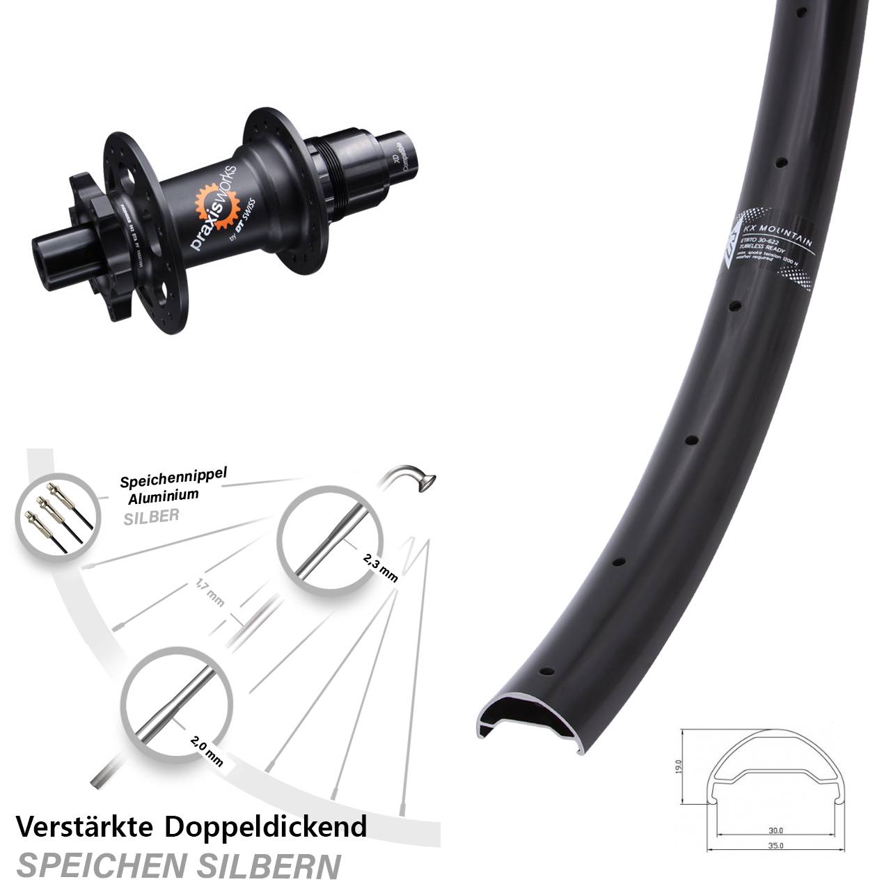 Disc Laufrad 12x142 29 Zoll KX Mountain TR DT Swiss 350 Ratchet 36 XD