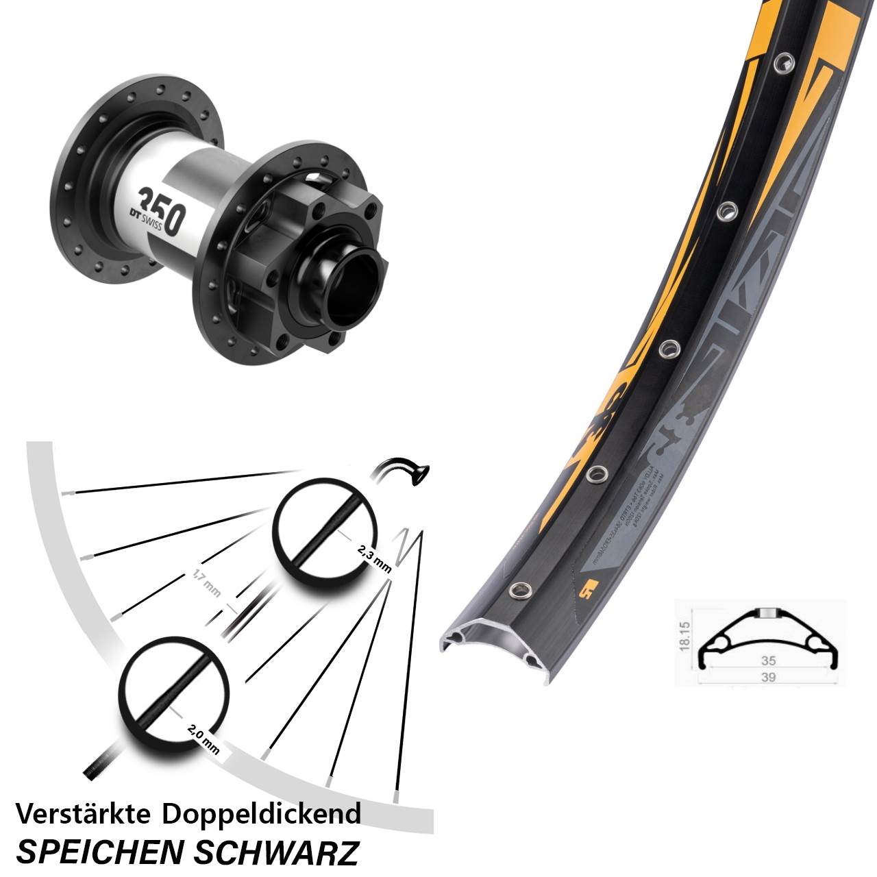 Vorderrad 20x110 Boost 27,5 Zoll DT Swiss 350 Rodi Tryp 35
