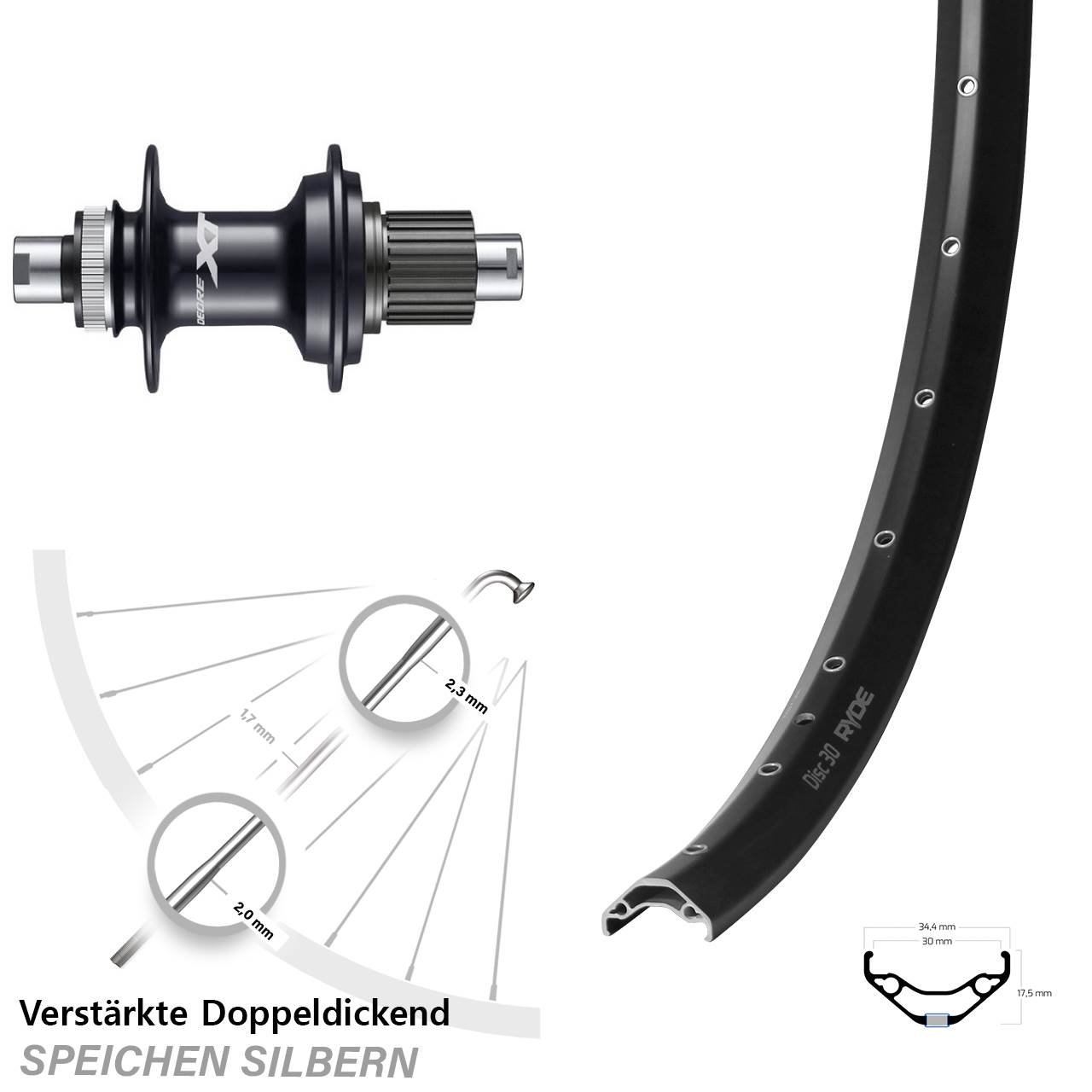 Hinterrad Centerlock 12x142 29 Zoll Ryde Disc 30 Shimano FH-M8110 Micro Spline