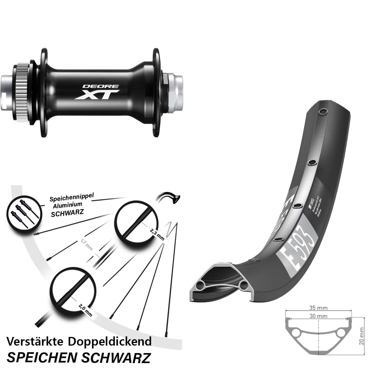 Centerlock Vorderrad 15x110 650B DT Swiss E593 Shimano Deore XT Boost