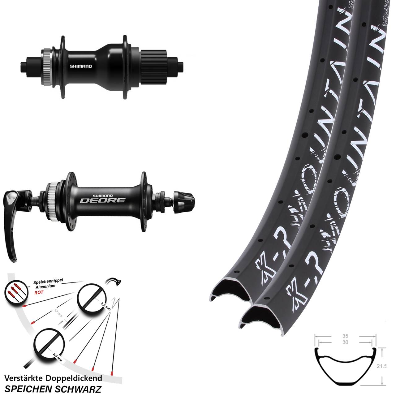 KX-R Mountain Shimano Deore FH-QC500 29 Zoll Disc Laufradsatz QR Micro Spline