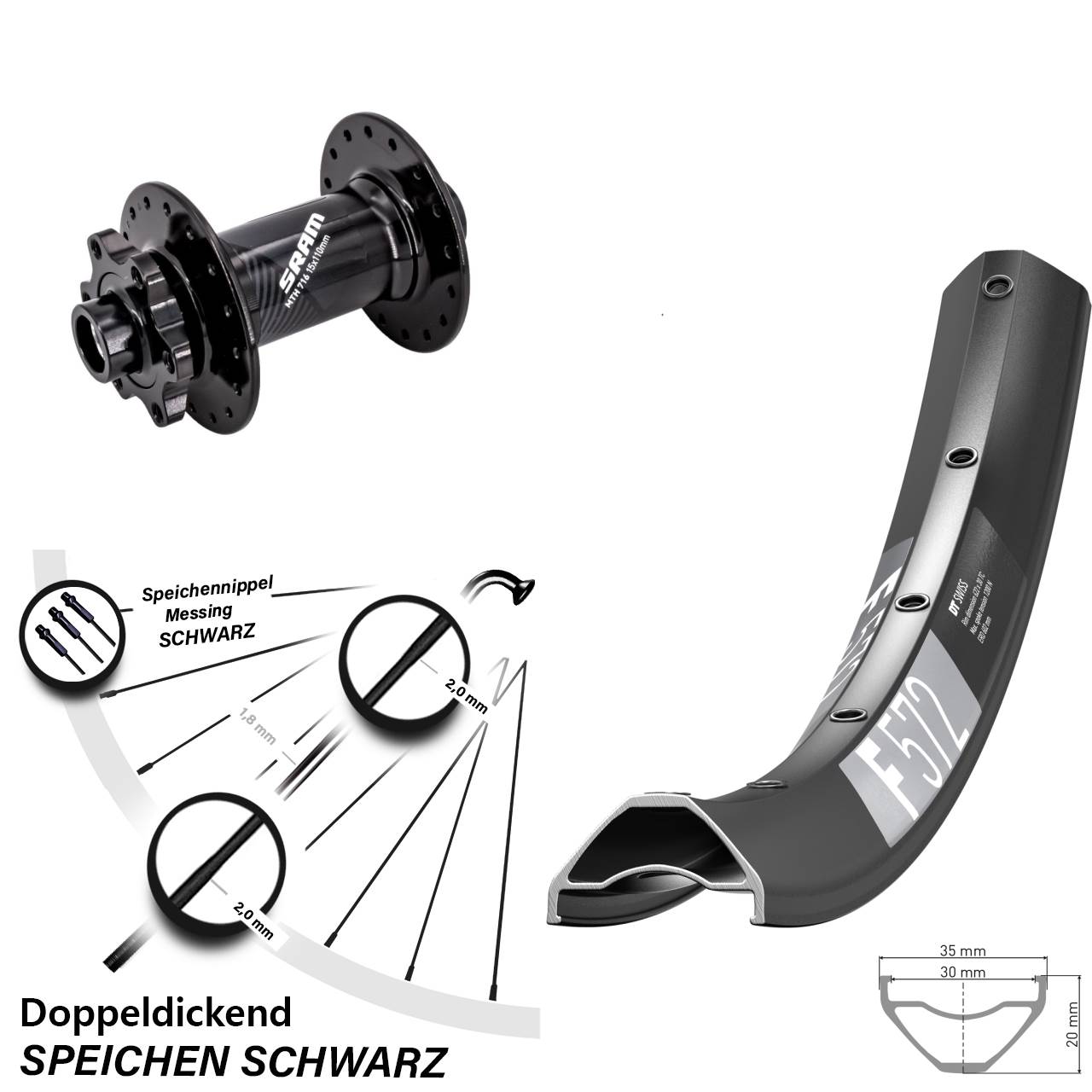 DT Swiss F572 Sram 716 29 Zoll Disc Vorderrad 15x110 Boost