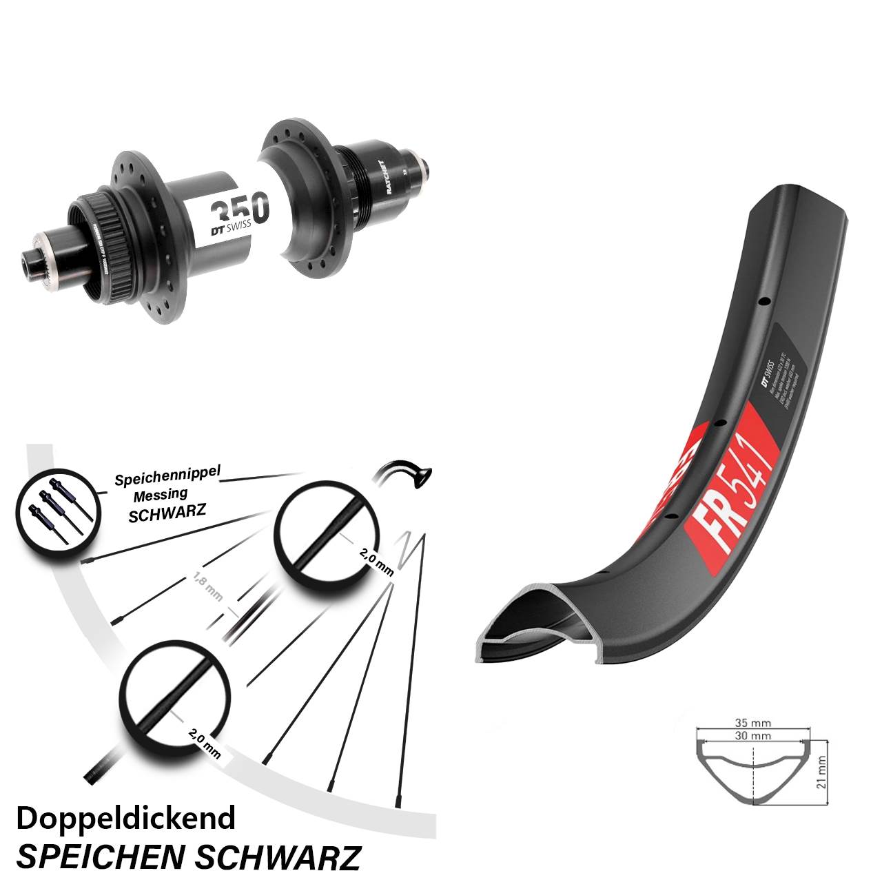 29 Zoll DT Swiss FR541-350 Boost Centerlock Hinterrad QR Boost XD