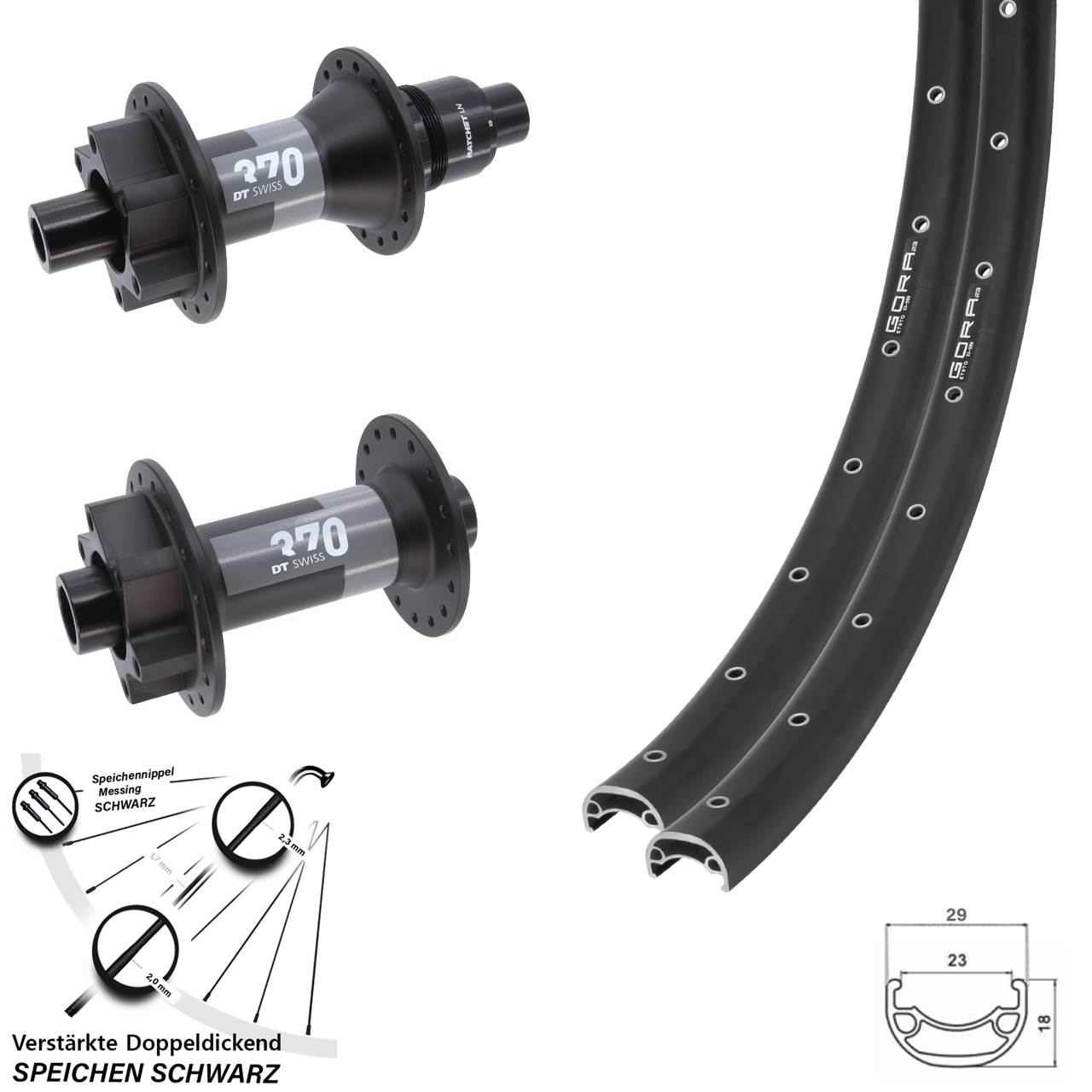 28-29 Zoll Gora 23 DT Swiss 370 6-Loch Laufradsatz 15x110 12x148 SRAM XD