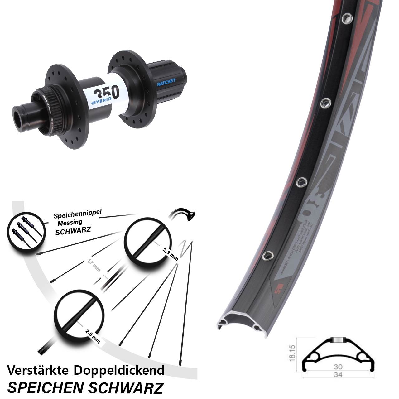 Rodi TRYP 30 DT Swiss 350 Hybrid 29 Zoll Hinterrad Centerlock 12x148 8-11 fach HG