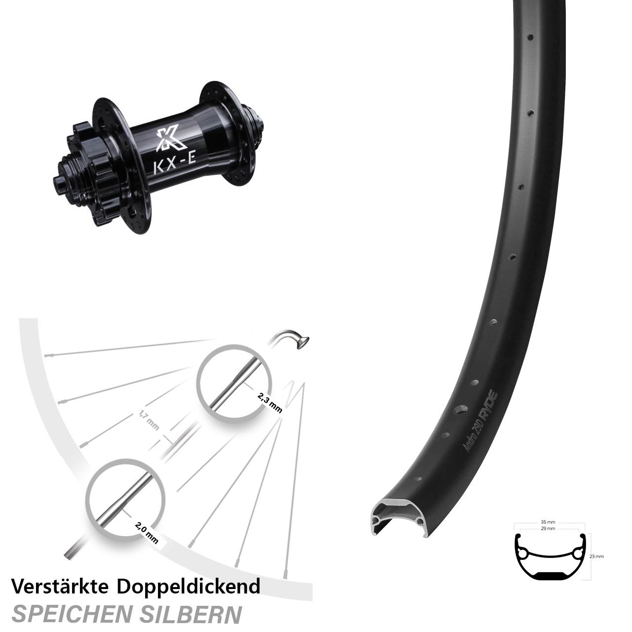 Vorderrad 6-Loch QR 26 Zoll Ryde Andra 29 KX-E Heavy Duty