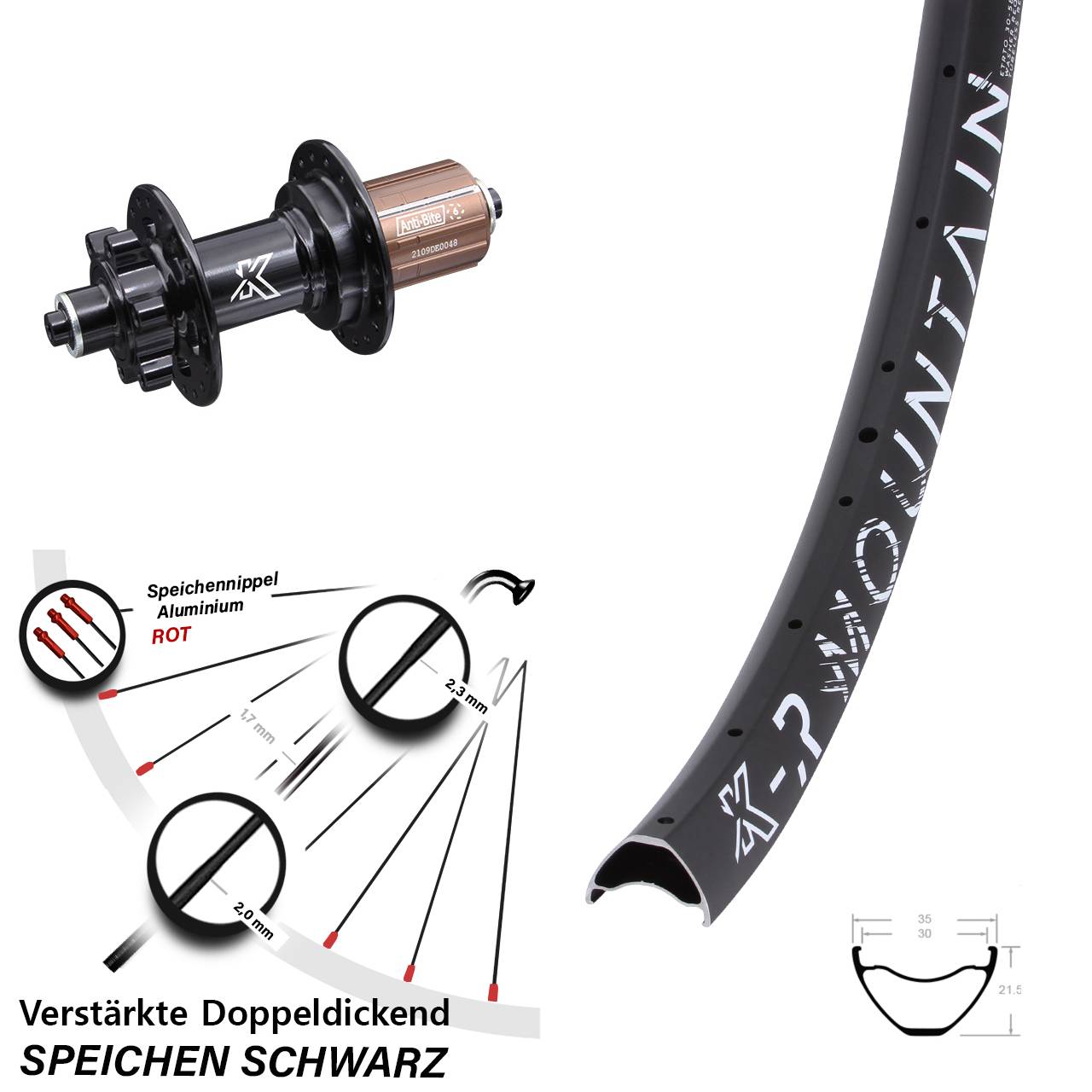 29 Zoll KX-R Mountain 30-622 ETRTO Disc Hinterrad für Schnellspanner 8-11 fach HG