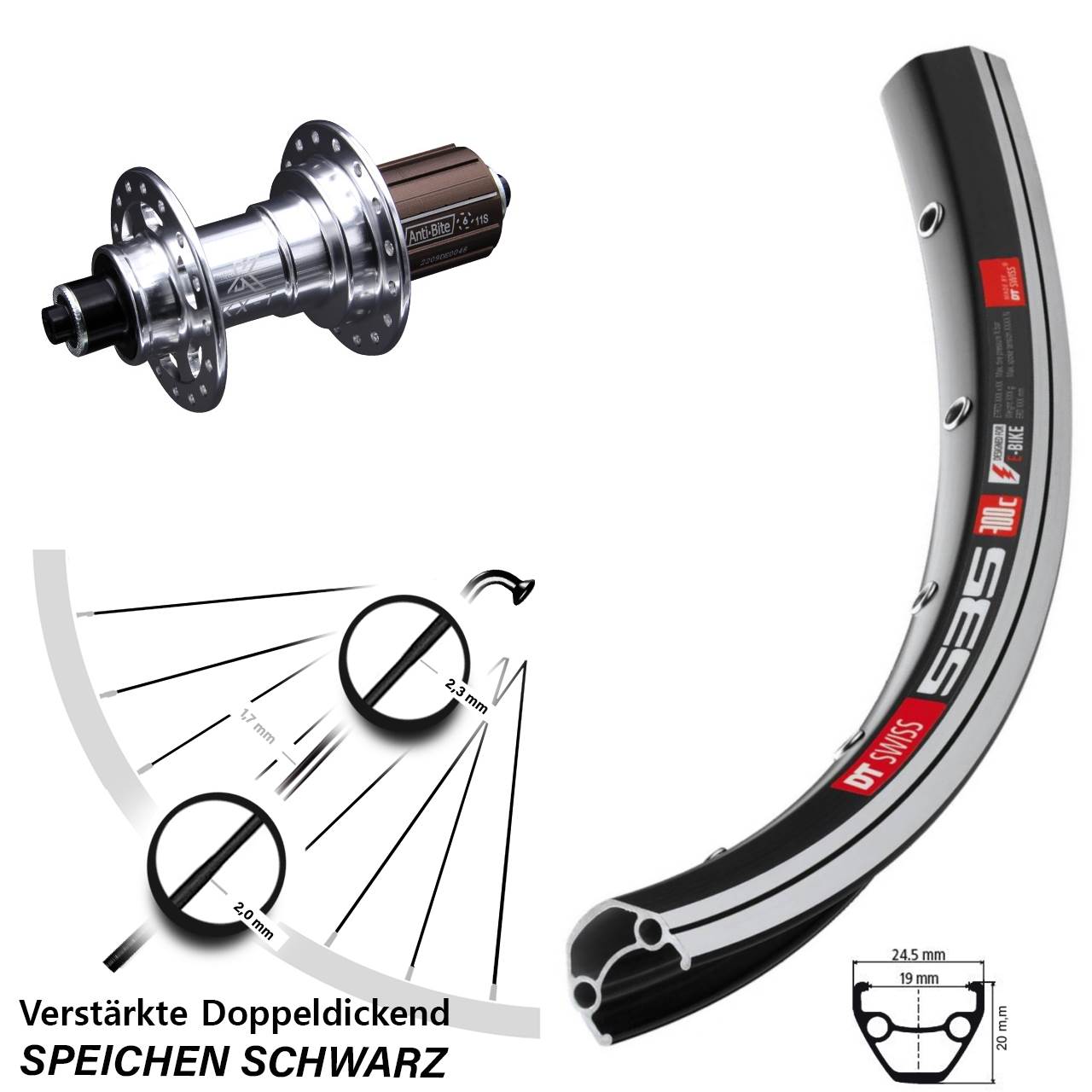 Hinterrad für Schnellspanner 26 Zoll DT Swiss 535 KX-T 8-12 fach
