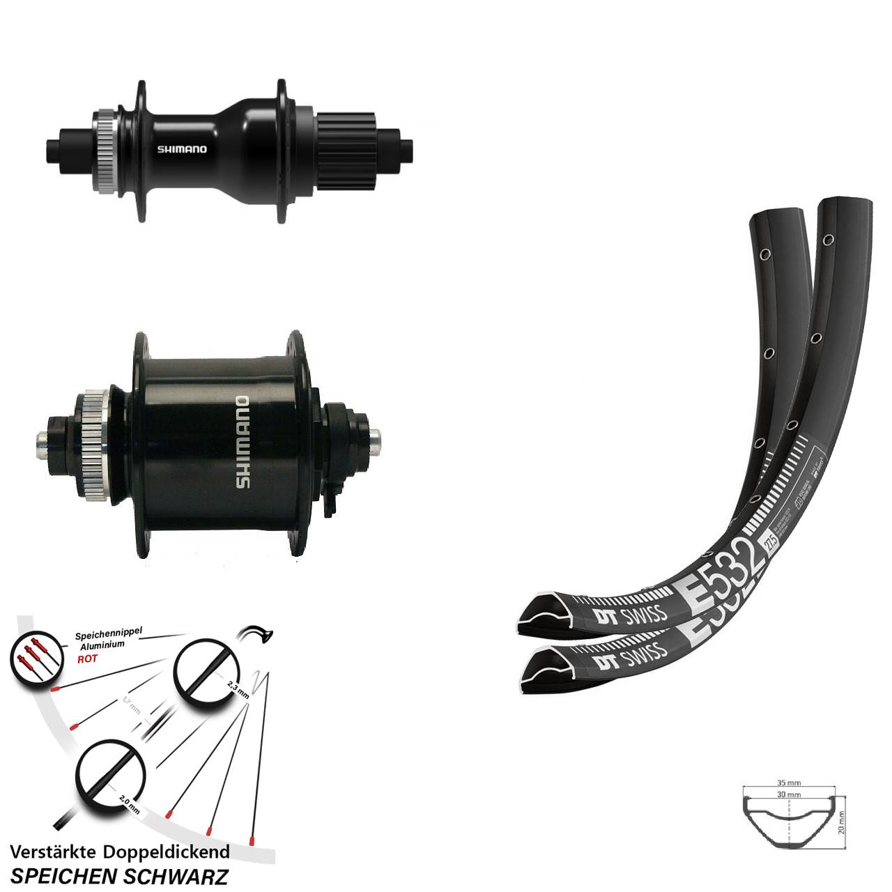 Disc Laufradsatz 29 Zoll DT Swiss E 532 Shimano DH-UR700-3D FH-QC500 Micro Spline QR