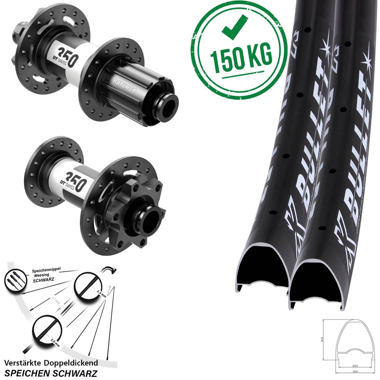 6-Loch Laufradsatz 29 Zoll KX Bullet DT Swiss 350 8-11 fach 15x110 12x148