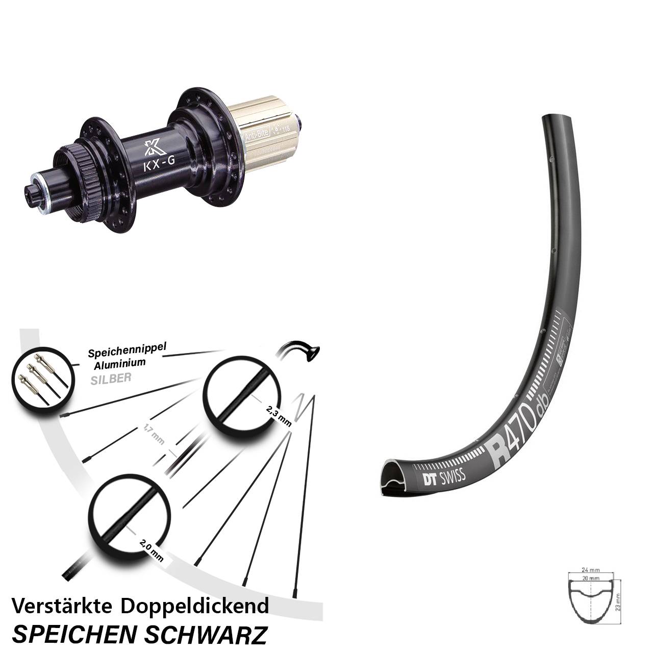28 Zoll DT Swiss R 470 KX-G Disc Hinterrad für Schnellspanner 8-12 fach HG