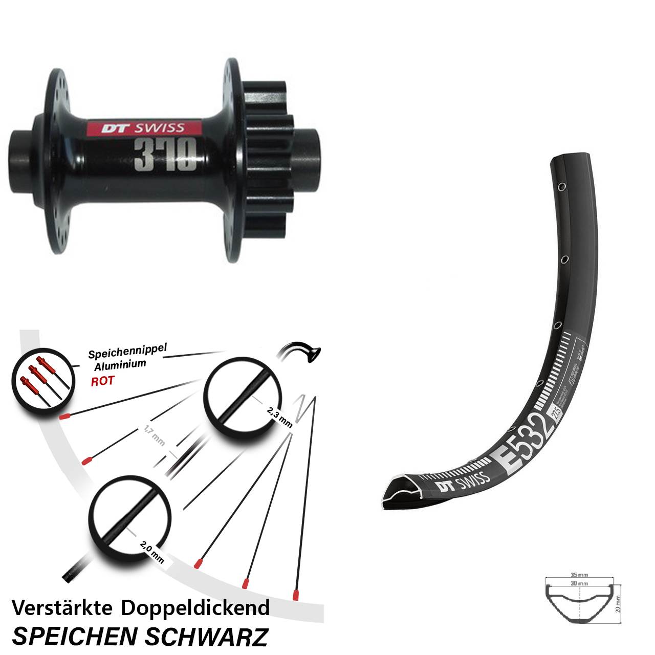 Vorderrad 6-Loch 15x100 29 Zoll MTB E532 DT Swiss 370