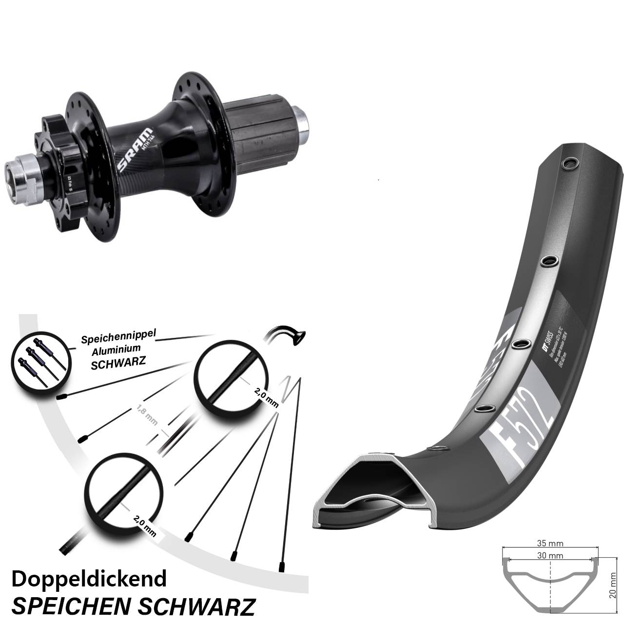 6-Loch Hinterrad 12x148 29 Zoll DT Swiss F572 Sram 746 8-11 fach
