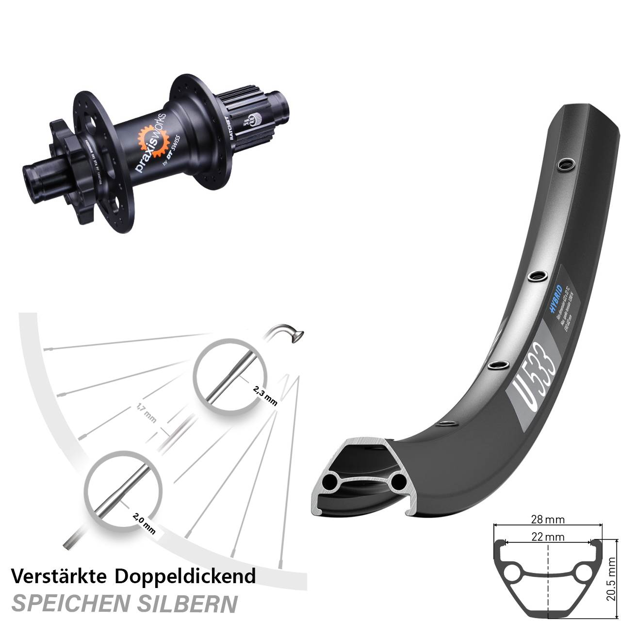 Disc Hinterrad 29 Zoll DT Swiss U 533 350 Micro Spline 12x142