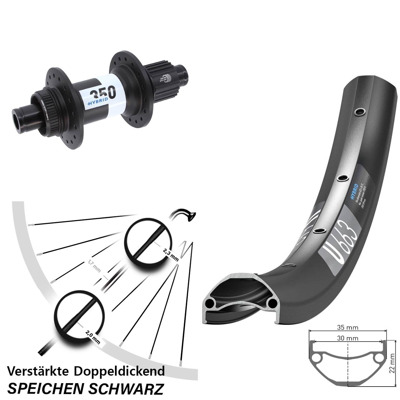 Disc Hinterrad 26 Zoll DT Swiss U663-Hybrid 350 Micro Spline 12x148 Boost