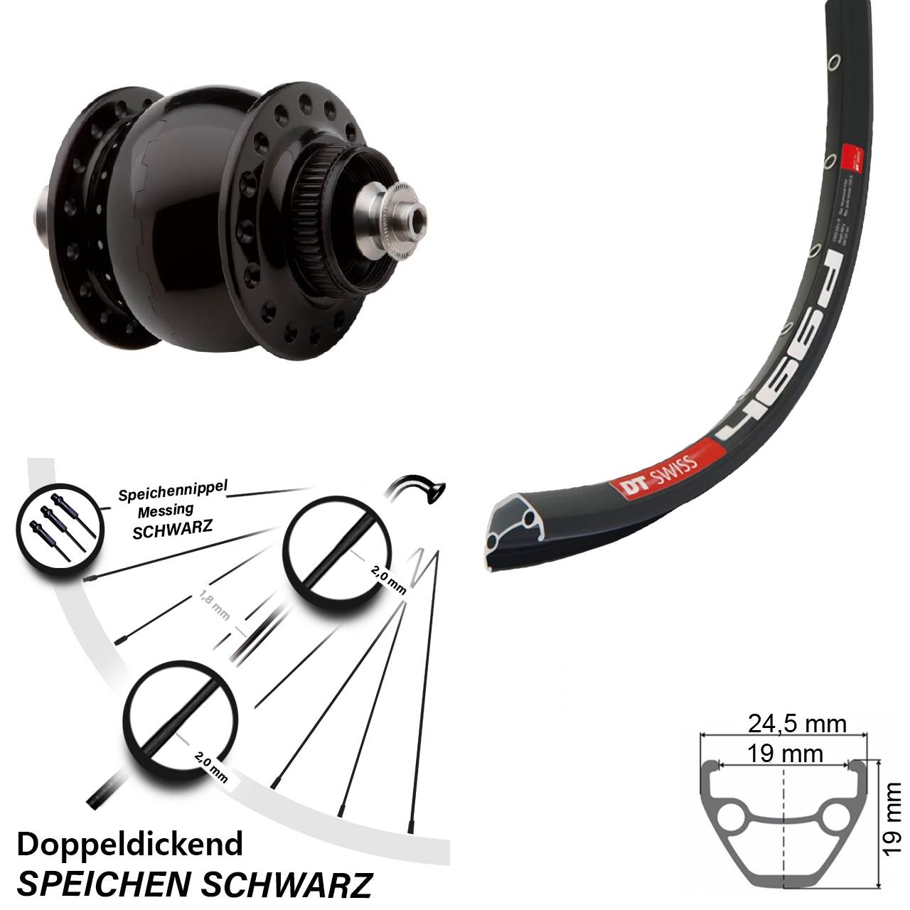 Centerlock Vorderrad mit Dynamo 28-29 Zoll DT Swiss 466 SONdelux für Schnellspanner