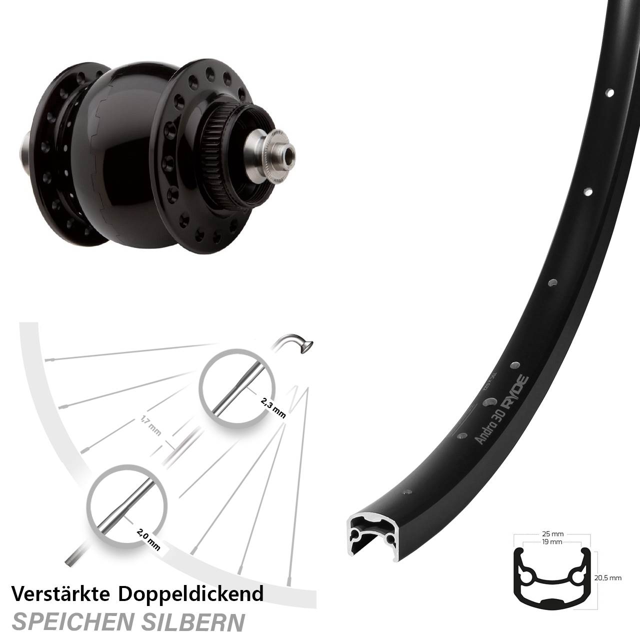 Vorderrad mit Nabendynamo QR 29 Zoll Ryde Andra 30 Disc SON 28