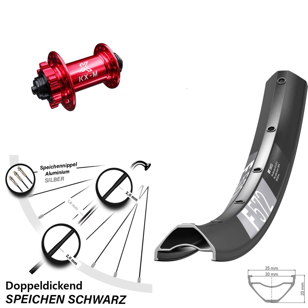 29 Zoll MTB DT Swiss F572 KX-M 6-Loch Vorderrad QR